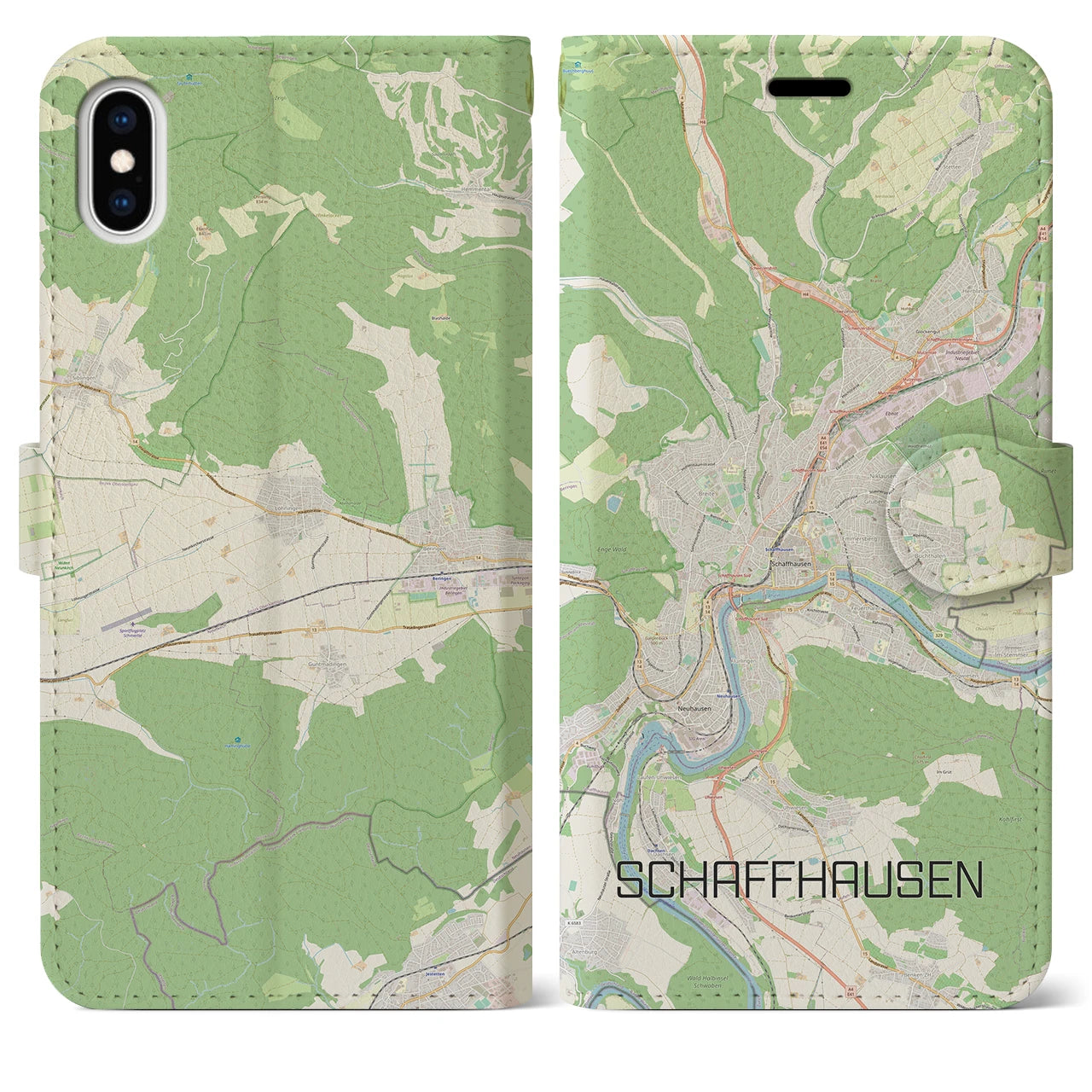 【シャフハウゼン】地図柄iPhoneケース（手帳両面タイプ・ナチュラル）iPhone XS Max 用