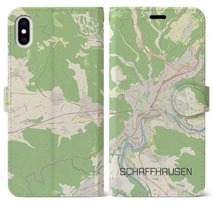 【シャフハウゼン（スイス）】地図柄iPhoneケース（手帳タイプ）ナチュラル・iPhone XS Max 用