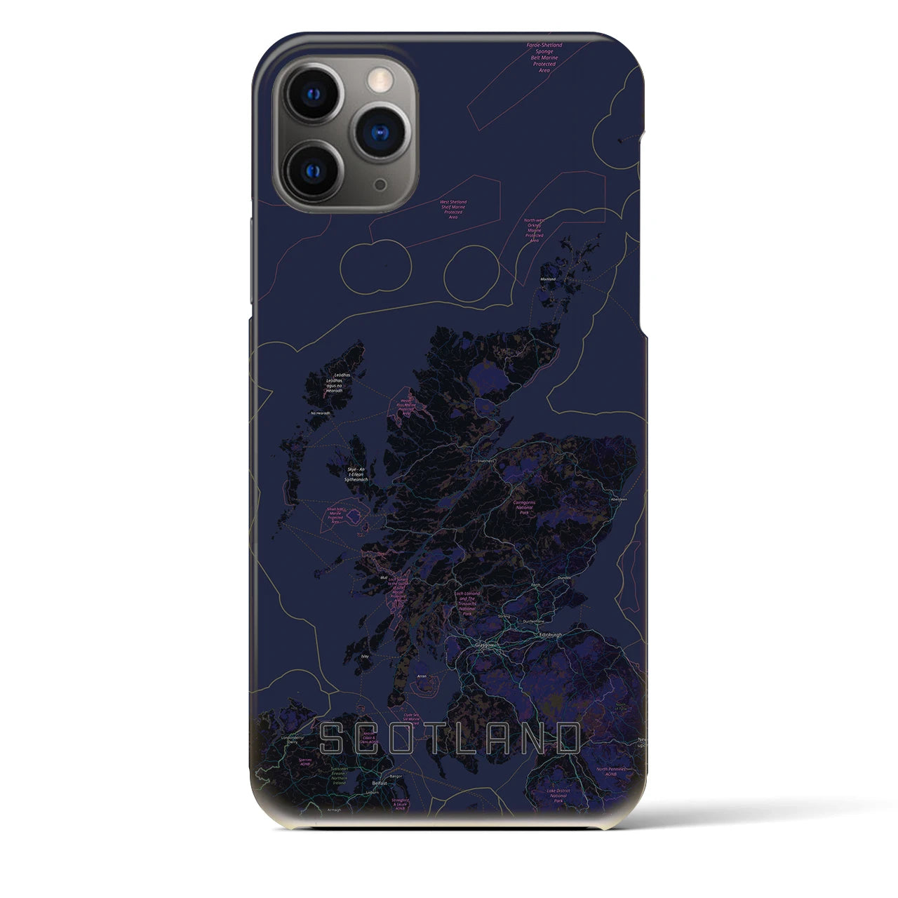 【スコットランド】地図柄iPhoneケース（バックカバータイプ・ブラック）iPhone 11 Pro Max 用