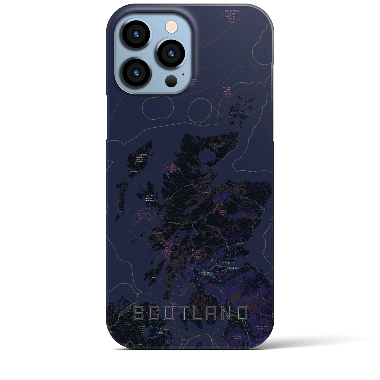 【スコットランド】地図柄iPhoneケース（バックカバータイプ・ブラック）iPhone 13 Pro Max 用