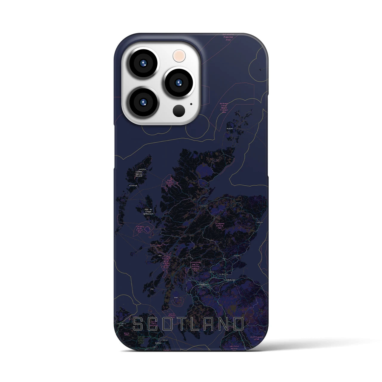 【スコットランド】地図柄iPhoneケース（バックカバータイプ・ブラック）iPhone 13 Pro 用