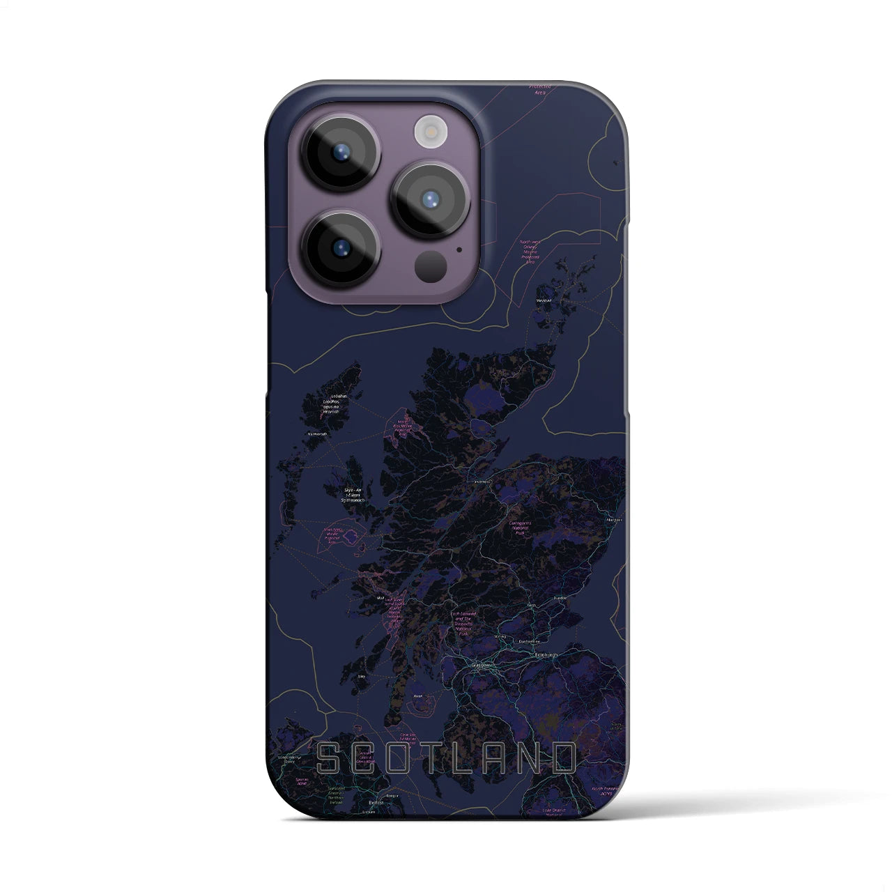 【スコットランド】地図柄iPhoneケース（バックカバータイプ・ブラック）iPhone 14 Pro 用