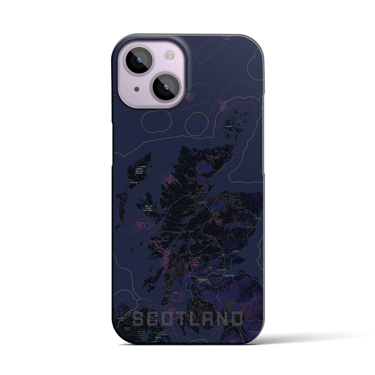 【スコットランド】地図柄iPhoneケース（バックカバータイプ・ブラック）iPhone 14 用