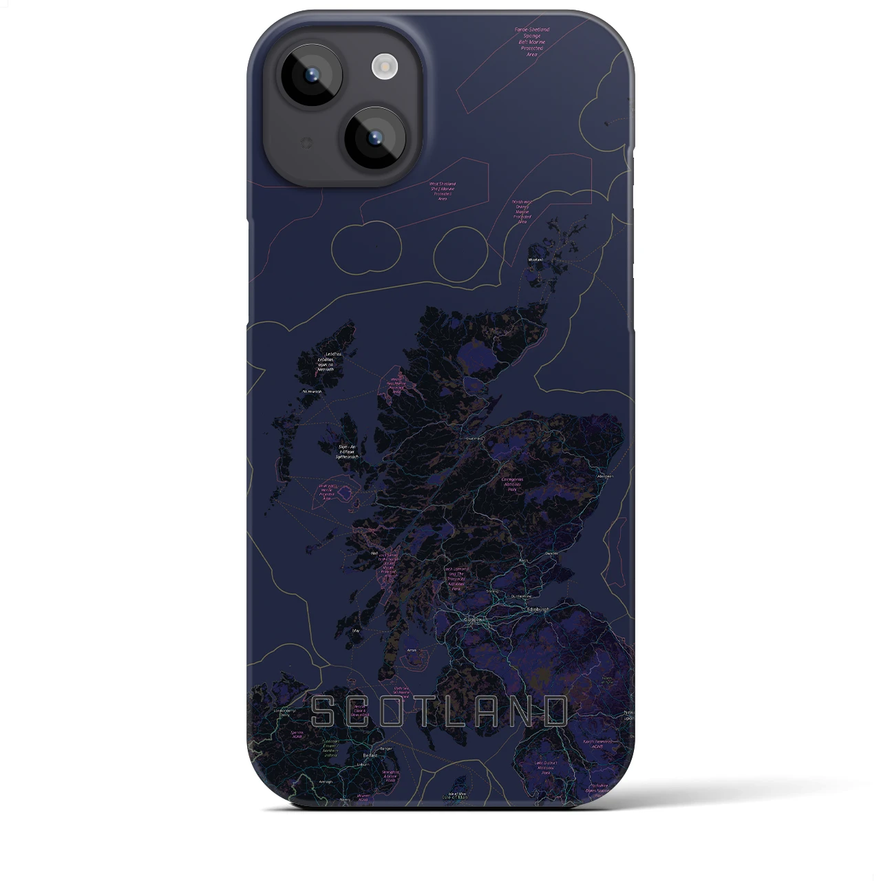 【スコットランド】地図柄iPhoneケース（バックカバータイプ・ブラック）iPhone 14 Plus 用