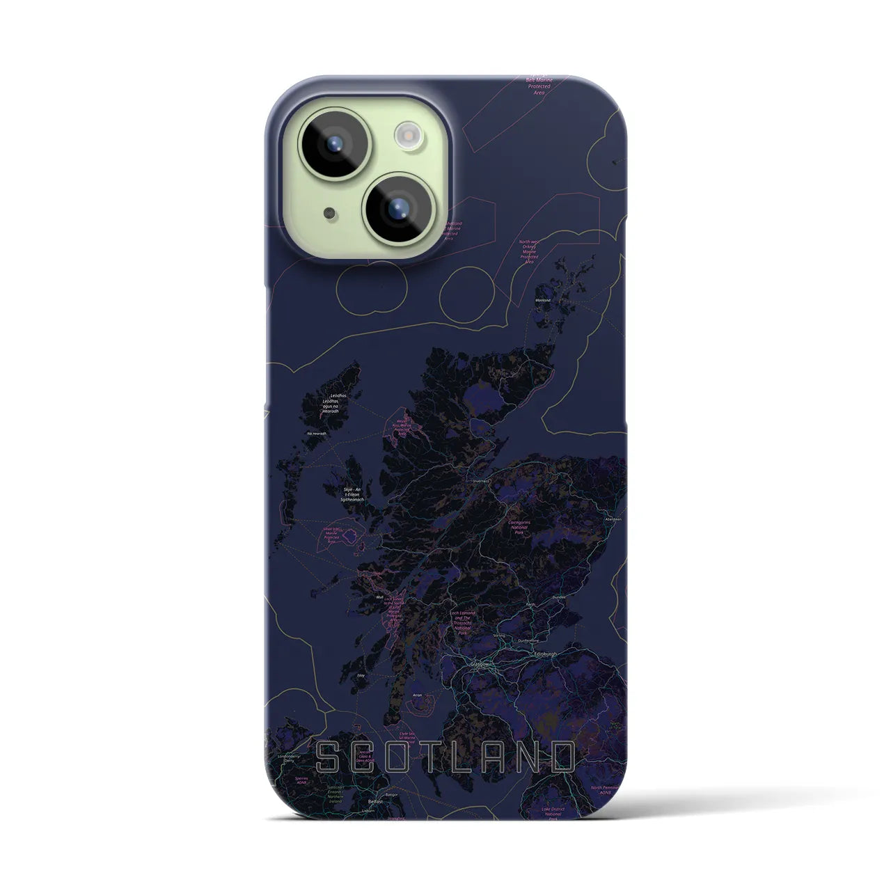 【スコットランド】地図柄iPhoneケース（バックカバータイプ・ブラック）iPhone 15 用