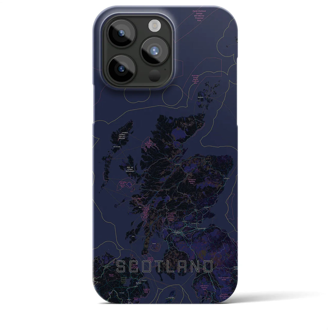【スコットランド】地図柄iPhoneケース（バックカバータイプ・ブラック）iPhone 15 Pro Max 用