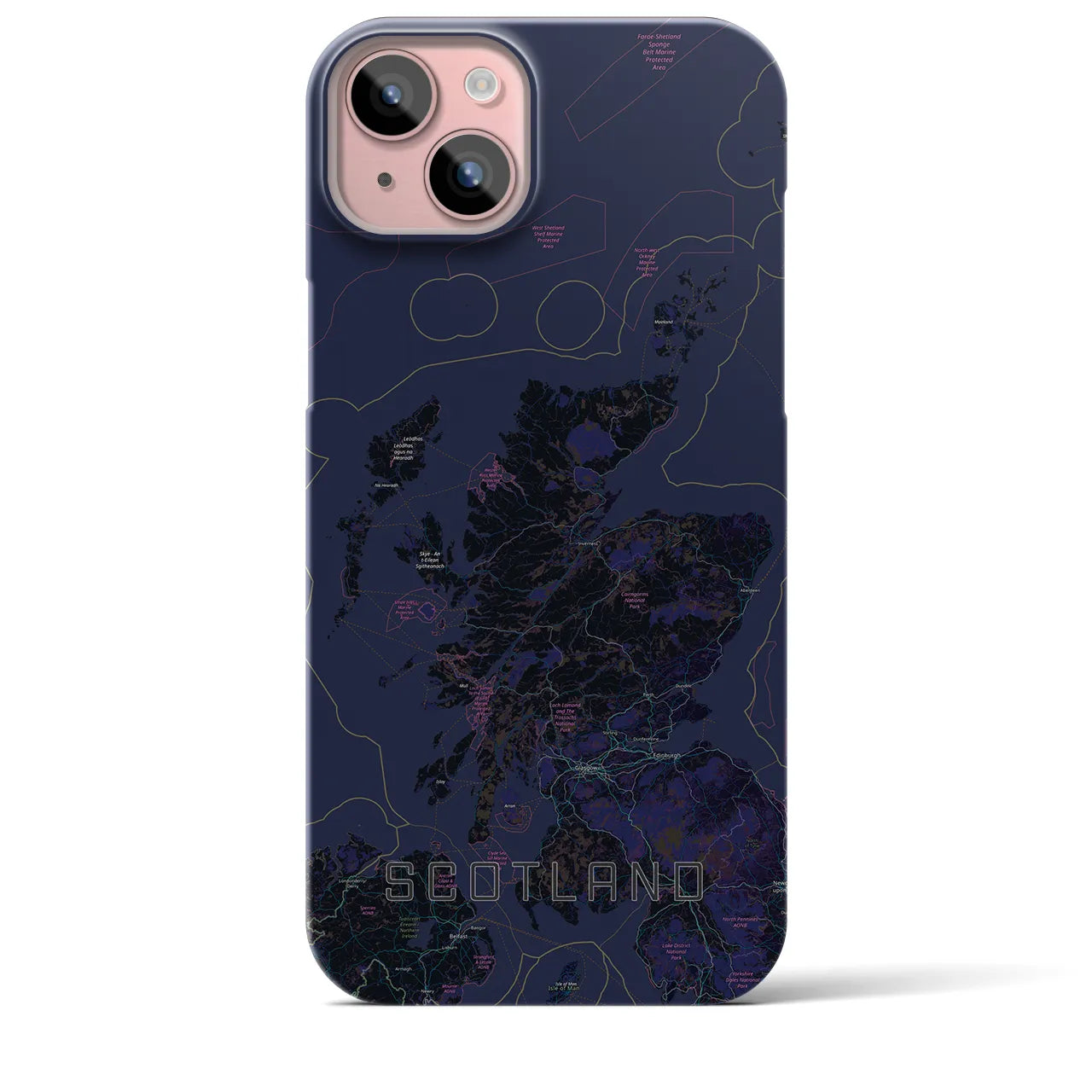 【スコットランド】地図柄iPhoneケース（バックカバータイプ・ブラック）iPhone 15 Plus 用