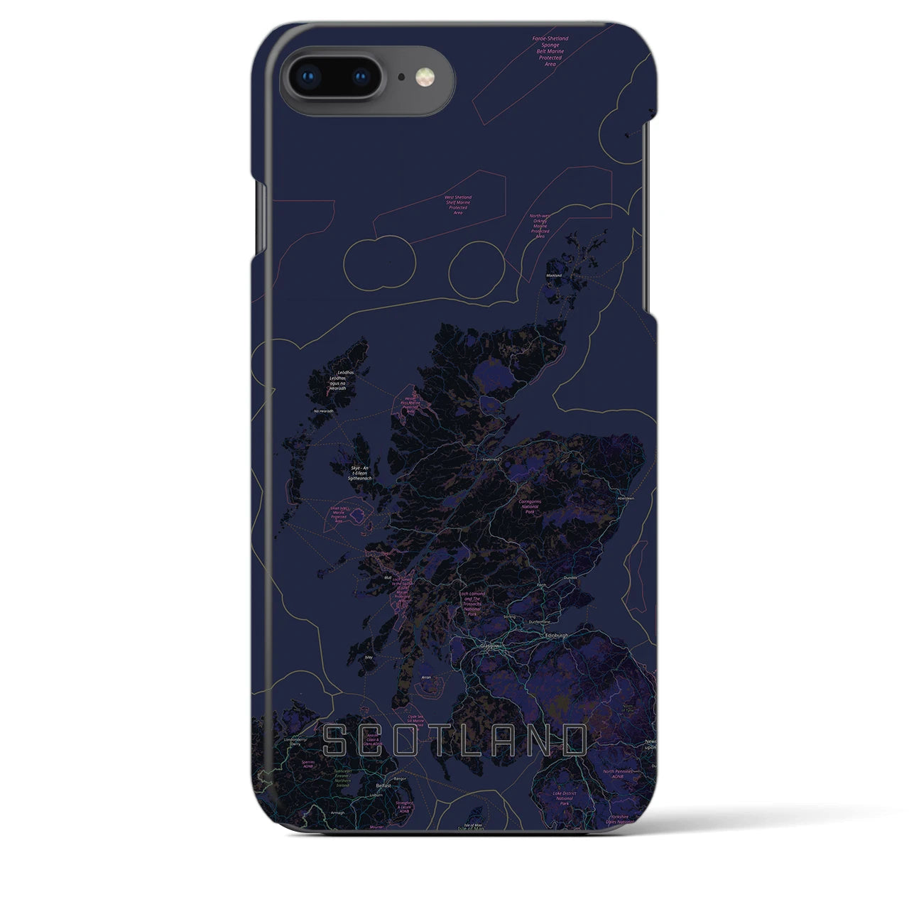【スコットランド】地図柄iPhoneケース（バックカバータイプ・ブラック）iPhone 8Plus /7Plus / 6sPlus / 6Plus 用