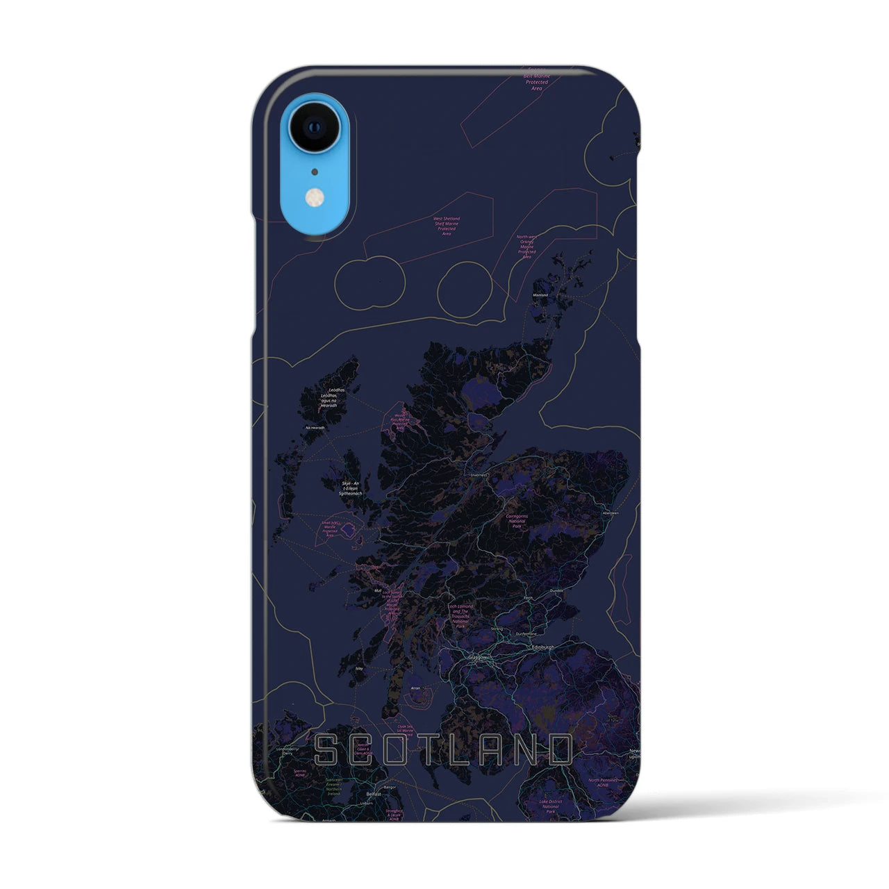 【スコットランド】地図柄iPhoneケース（バックカバータイプ・ブラック）iPhone XR 用
