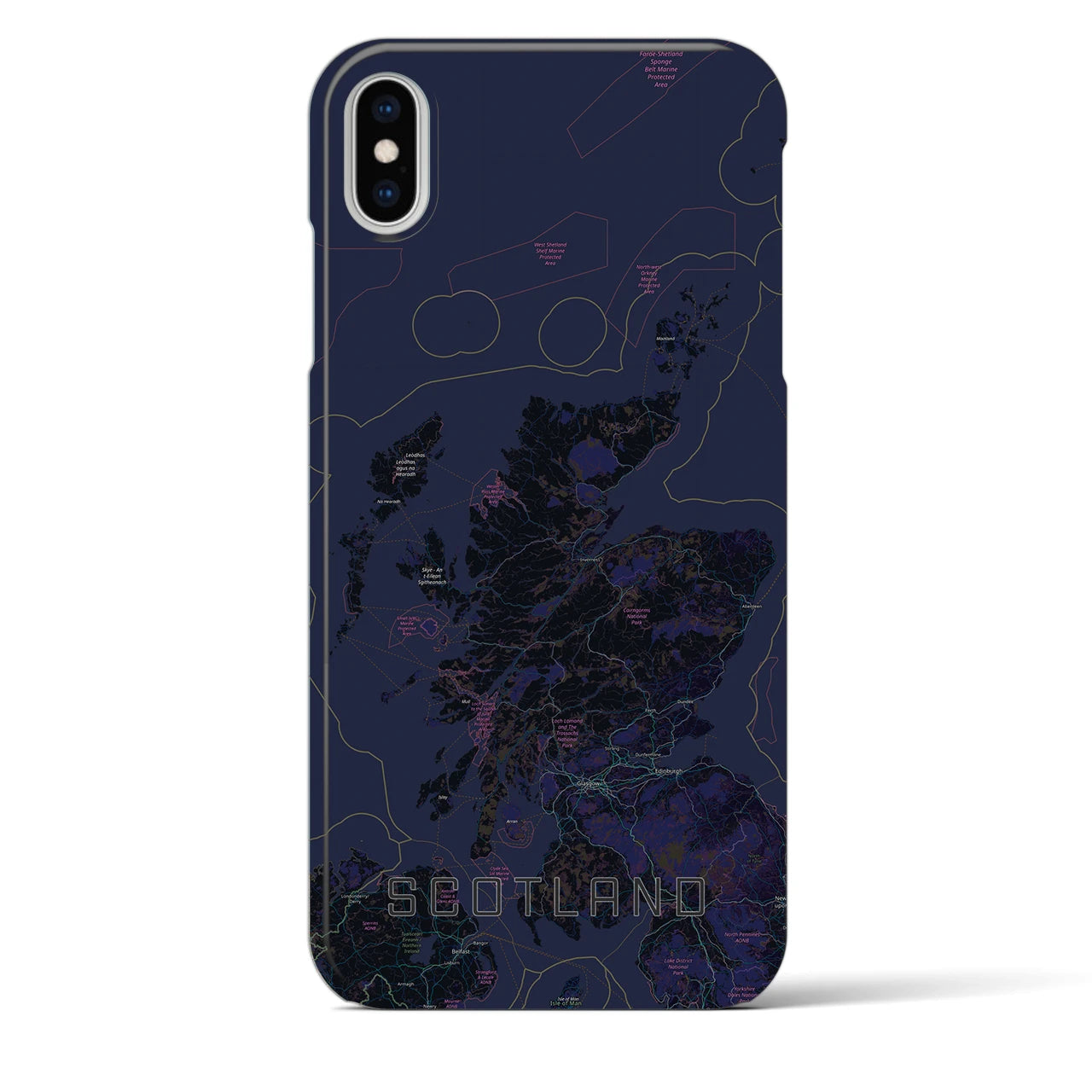 【スコットランド】地図柄iPhoneケース（バックカバータイプ・ブラック）iPhone XS Max 用