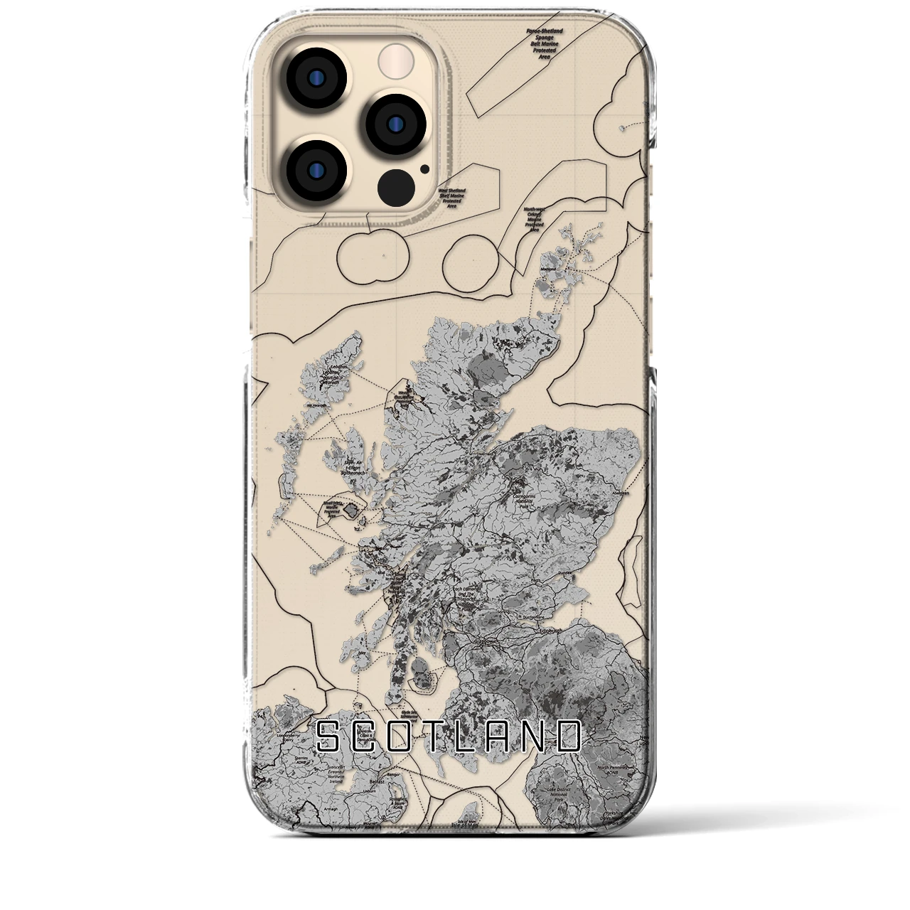 【スコットランド】地図柄iPhoneケース（クリアタイプ・モノトーン）iPhone 12 Pro Max 用