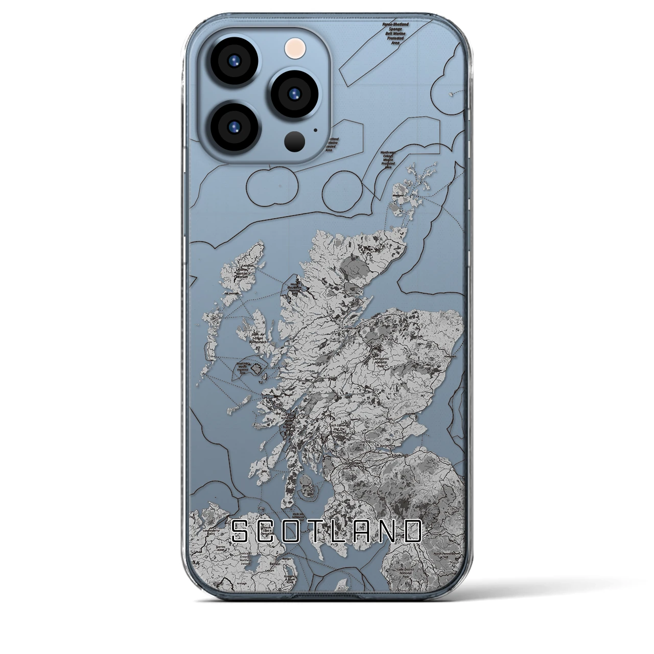 【スコットランド】地図柄iPhoneケース（クリアタイプ・モノトーン）iPhone 13 Pro Max 用