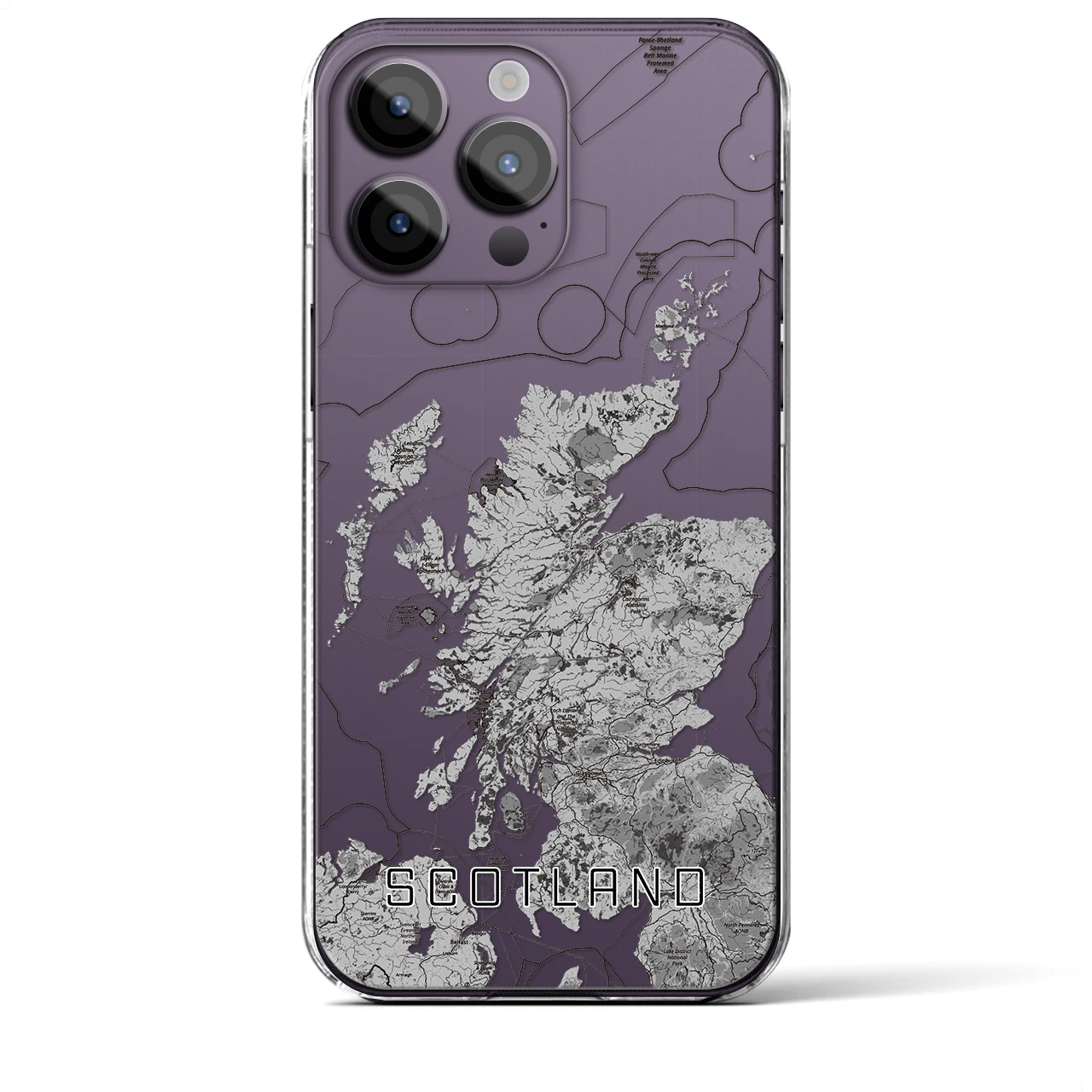 【スコットランド】地図柄iPhoneケース（クリアタイプ・モノトーン）iPhone 14 Pro Max 用