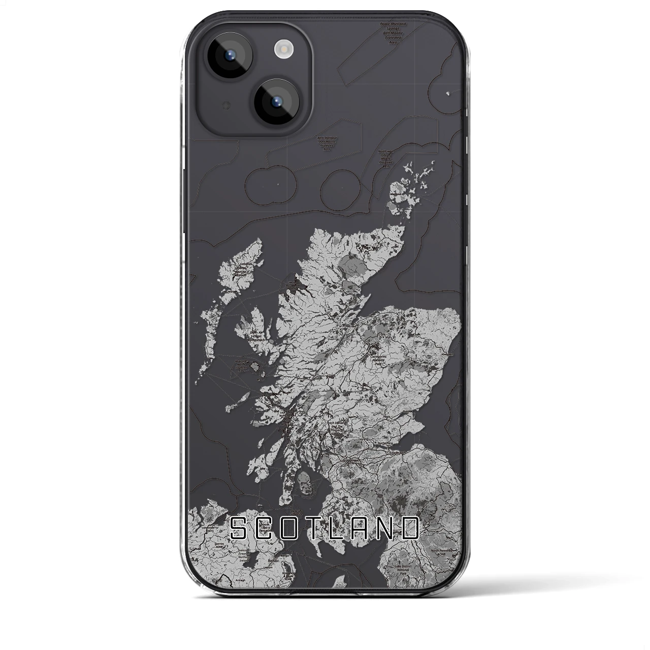 【スコットランド】地図柄iPhoneケース（クリアタイプ・モノトーン）iPhone 14 Plus 用