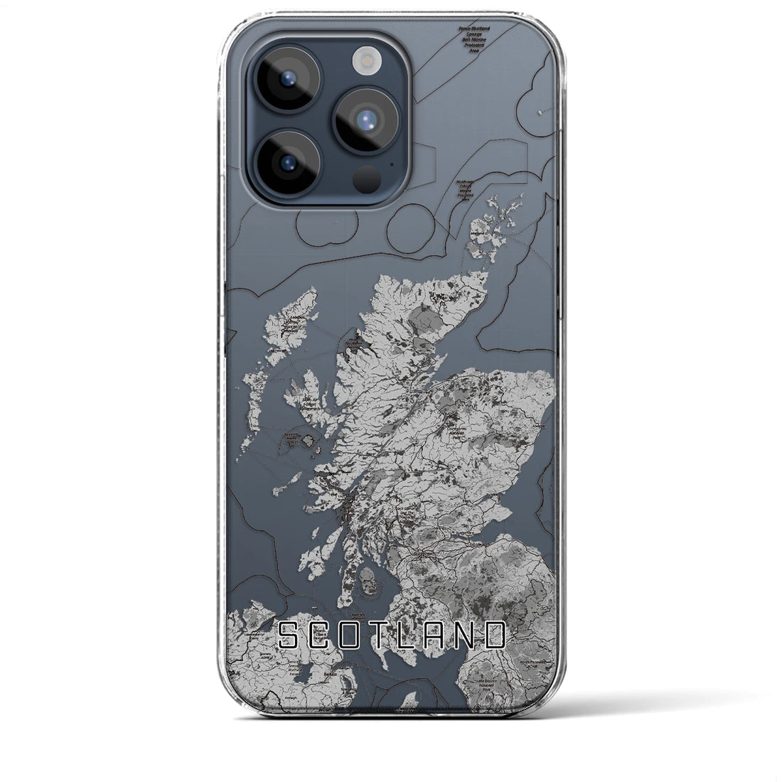 【スコットランド】地図柄iPhoneケース（クリアタイプ・モノトーン）iPhone 15 Pro Max 用