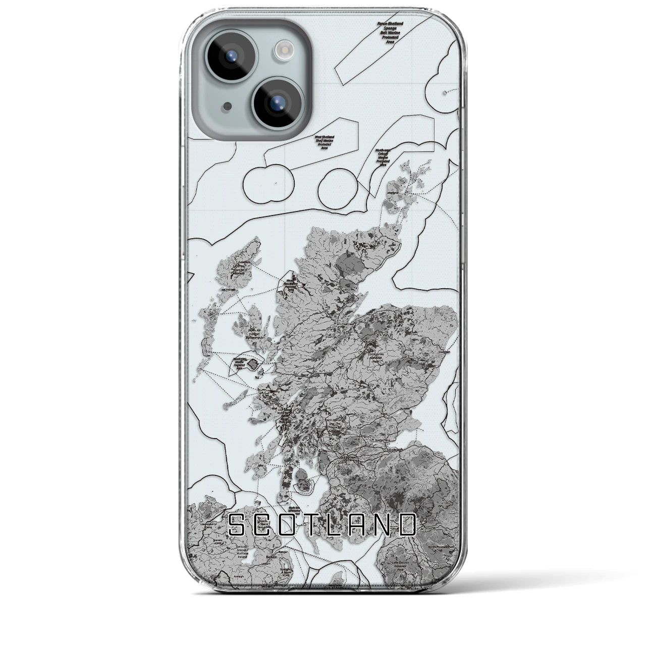 【スコットランド】地図柄iPhoneケース（クリアタイプ・モノトーン）iPhone 15 Plus 用