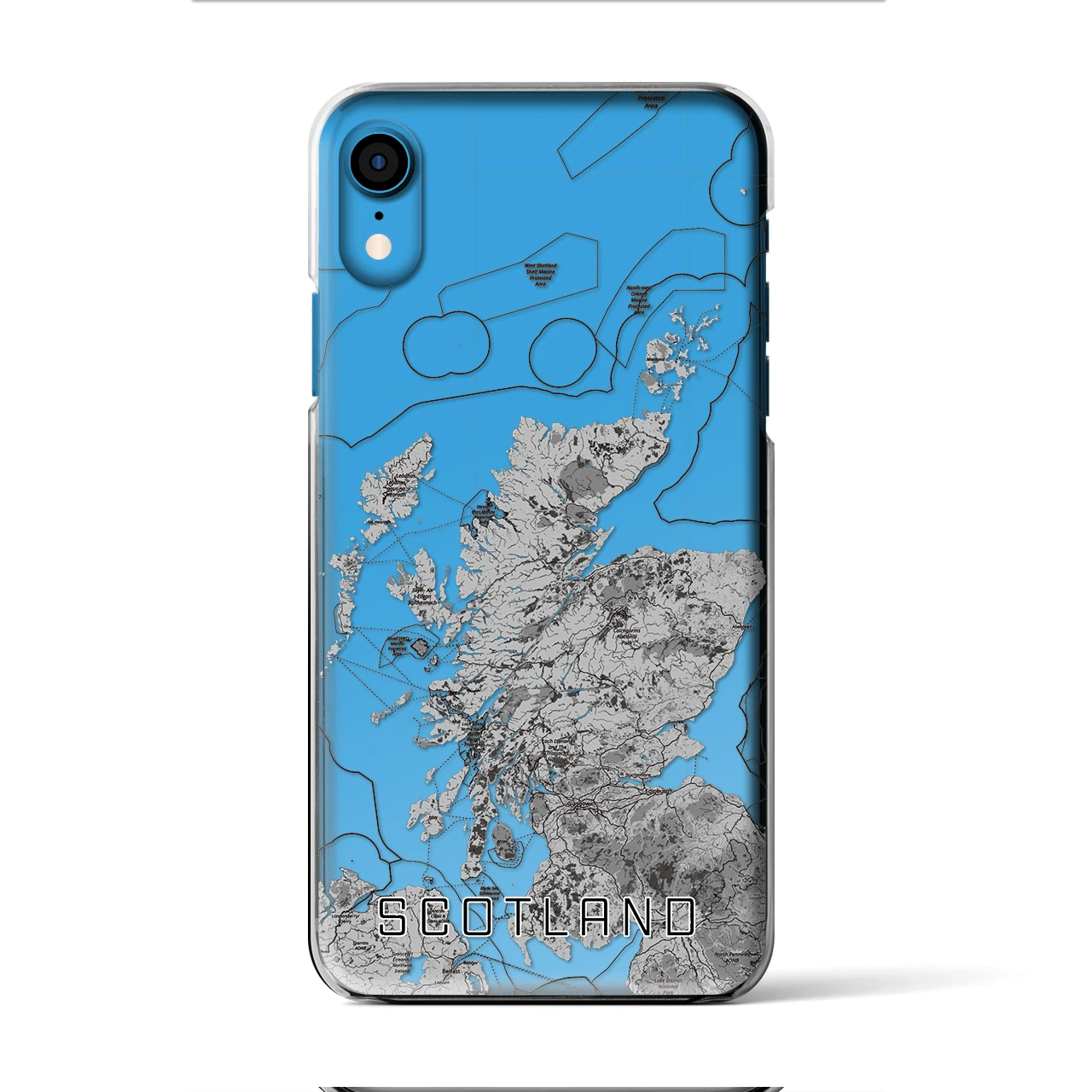 【スコットランド】地図柄iPhoneケース（クリアタイプ・モノトーン）iPhone XR 用