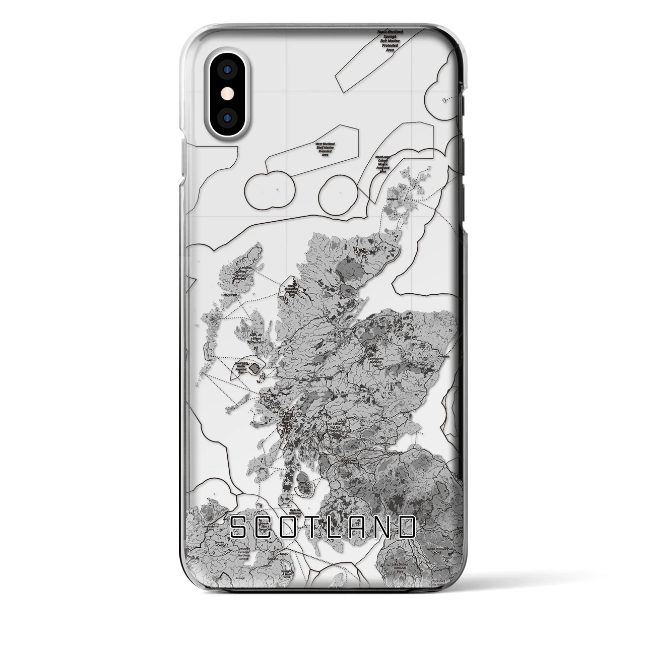 【スコットランド】地図柄iPhoneケース（クリアタイプ・モノトーン）iPhone XS Max 用