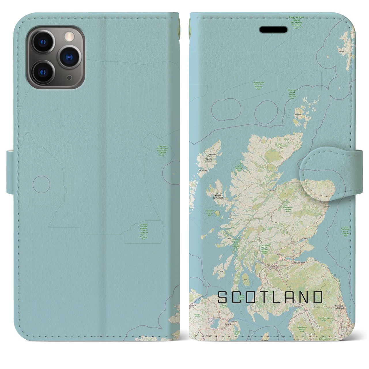 【スコットランド】地図柄iPhoneケース（手帳両面タイプ・ナチュラル）iPhone 11 Pro Max 用