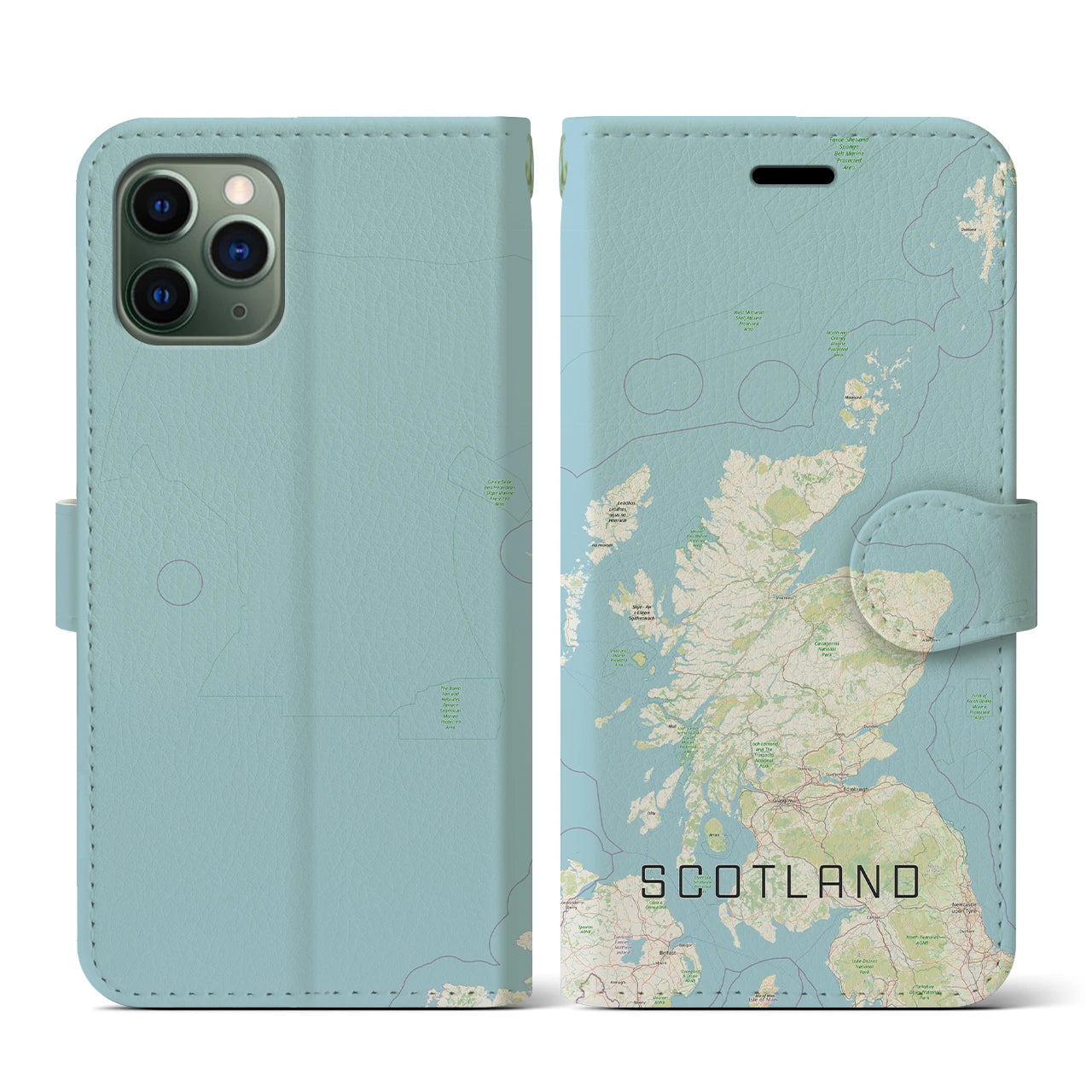 【スコットランド】地図柄iPhoneケース（手帳両面タイプ・ナチュラル）iPhone 11 Pro 用