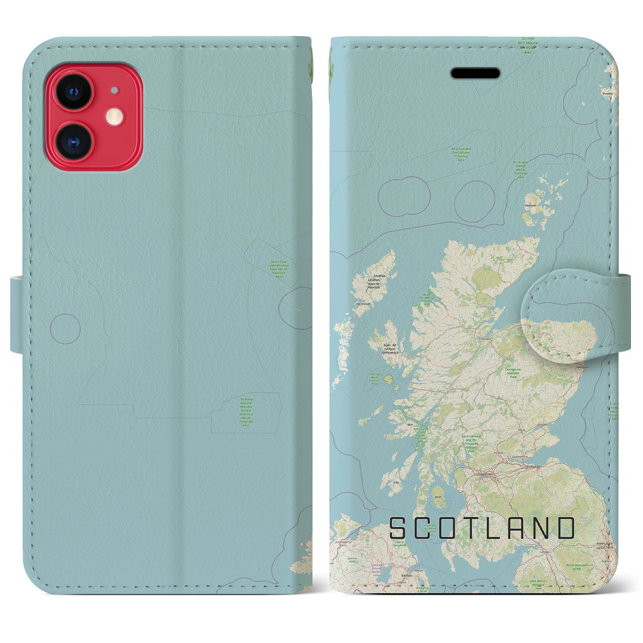 【スコットランド】地図柄iPhoneケース（手帳両面タイプ・ナチュラル）iPhone 11 用