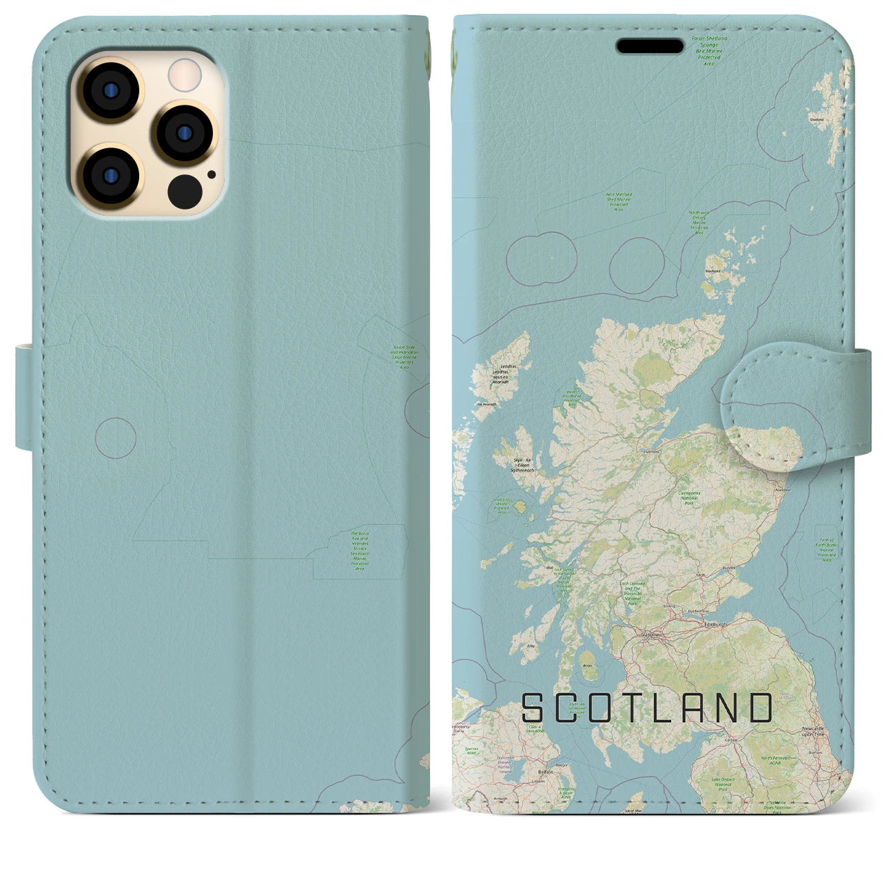 【スコットランド】地図柄iPhoneケース（手帳両面タイプ・ナチュラル）iPhone 12 Pro Max 用