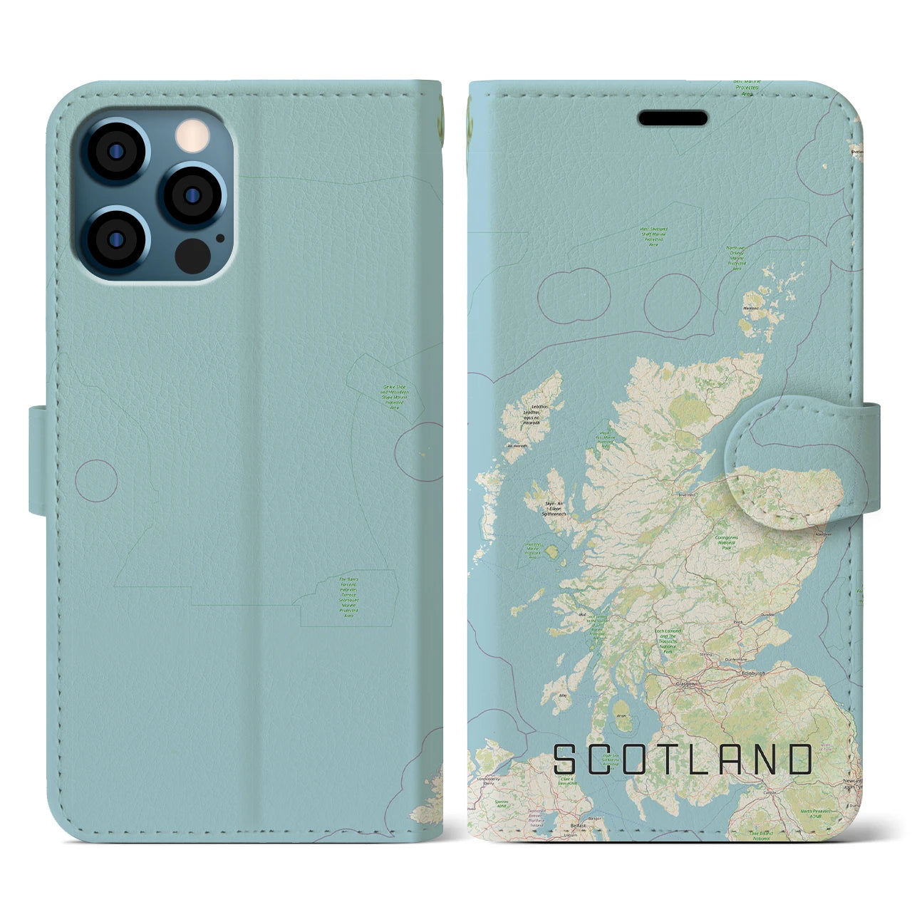 【スコットランド】地図柄iPhoneケース（手帳両面タイプ・ナチュラル）iPhone 12 / 12 Pro 用