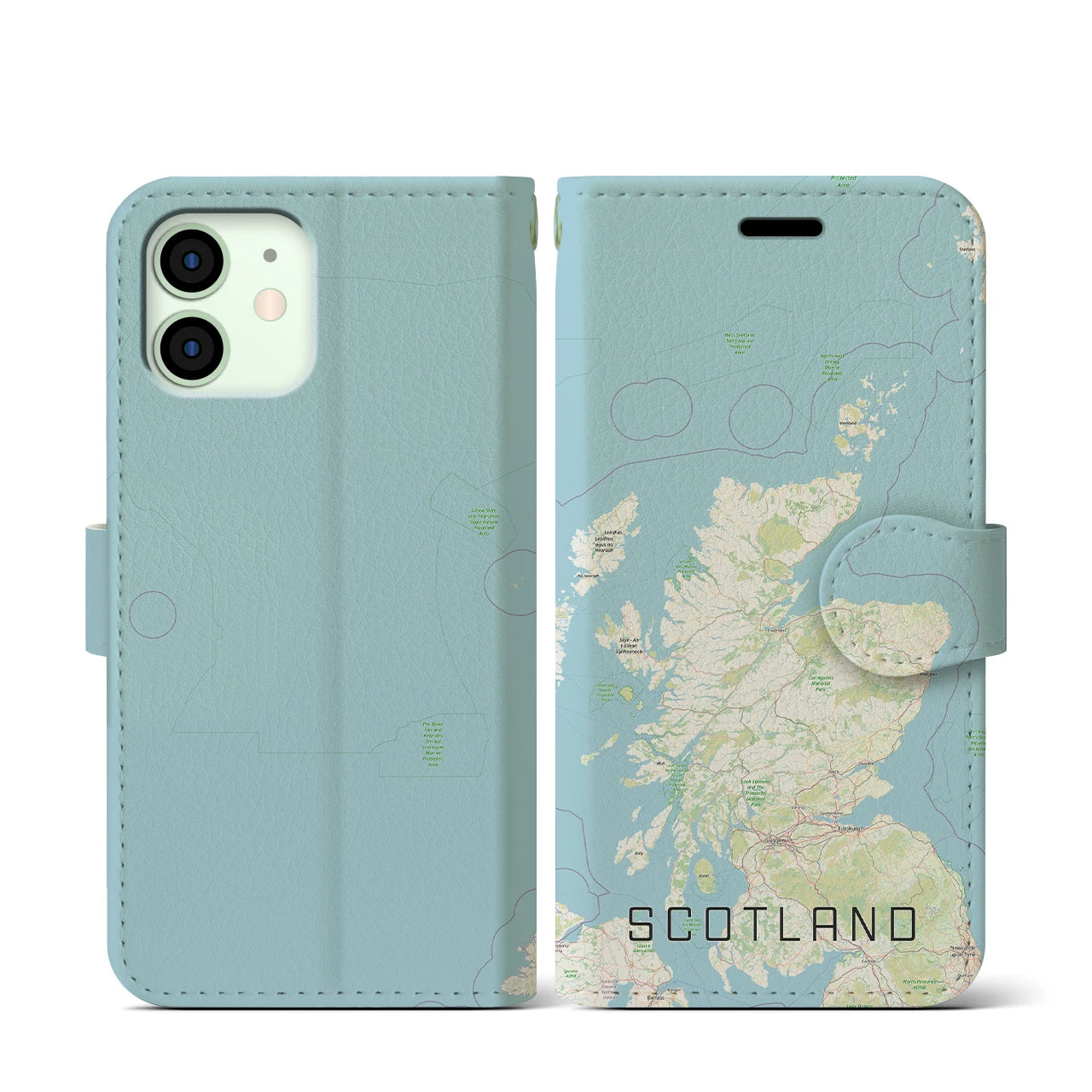 【スコットランド】地図柄iPhoneケース（手帳両面タイプ・ナチュラル）iPhone 12 mini 用