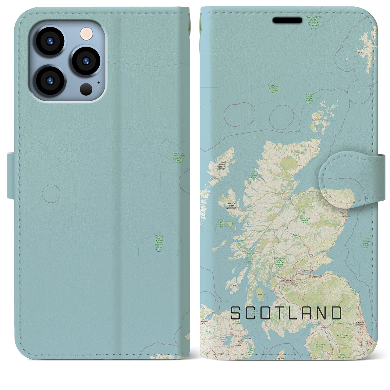 【スコットランド】地図柄iPhoneケース（手帳両面タイプ・ナチュラル）iPhone 13 Pro Max 用