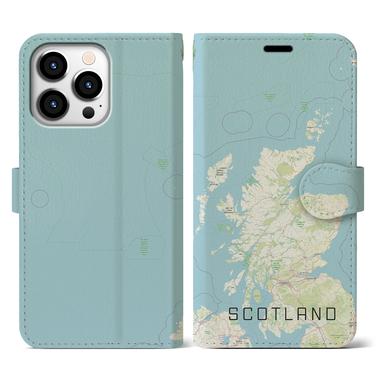 【スコットランド】地図柄iPhoneケース（手帳両面タイプ・ナチュラル）iPhone 13 Pro 用