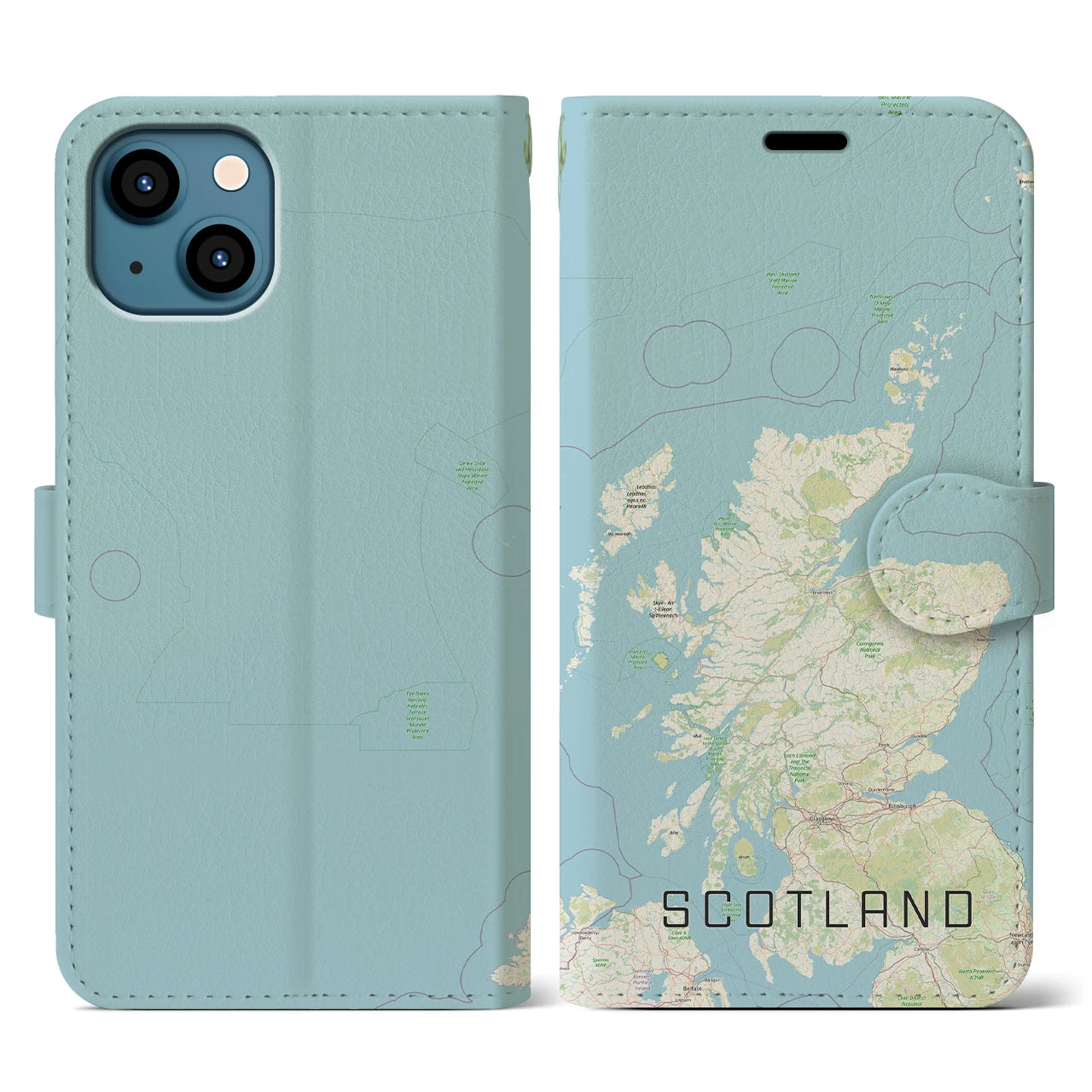 【スコットランド】地図柄iPhoneケース（手帳両面タイプ・ナチュラル）iPhone 13 用
