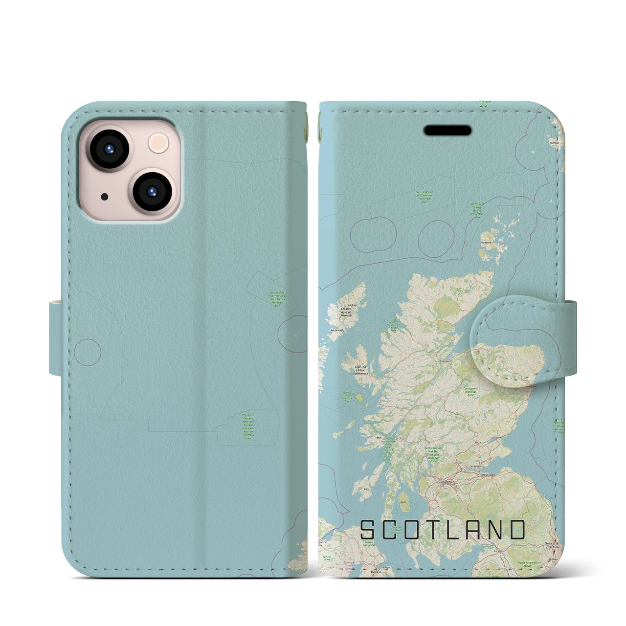 【スコットランド】地図柄iPhoneケース（手帳両面タイプ・ナチュラル）iPhone 13 mini 用