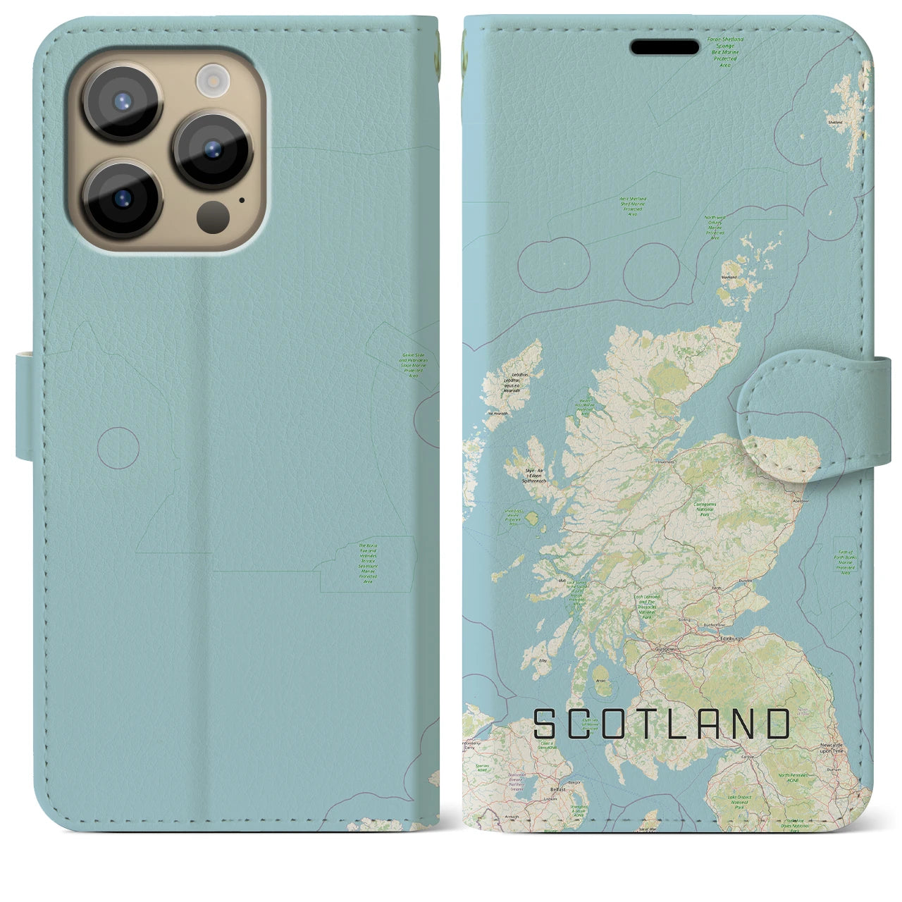 【スコットランド】地図柄iPhoneケース（手帳両面タイプ・ナチュラル）iPhone 14 Pro Max 用