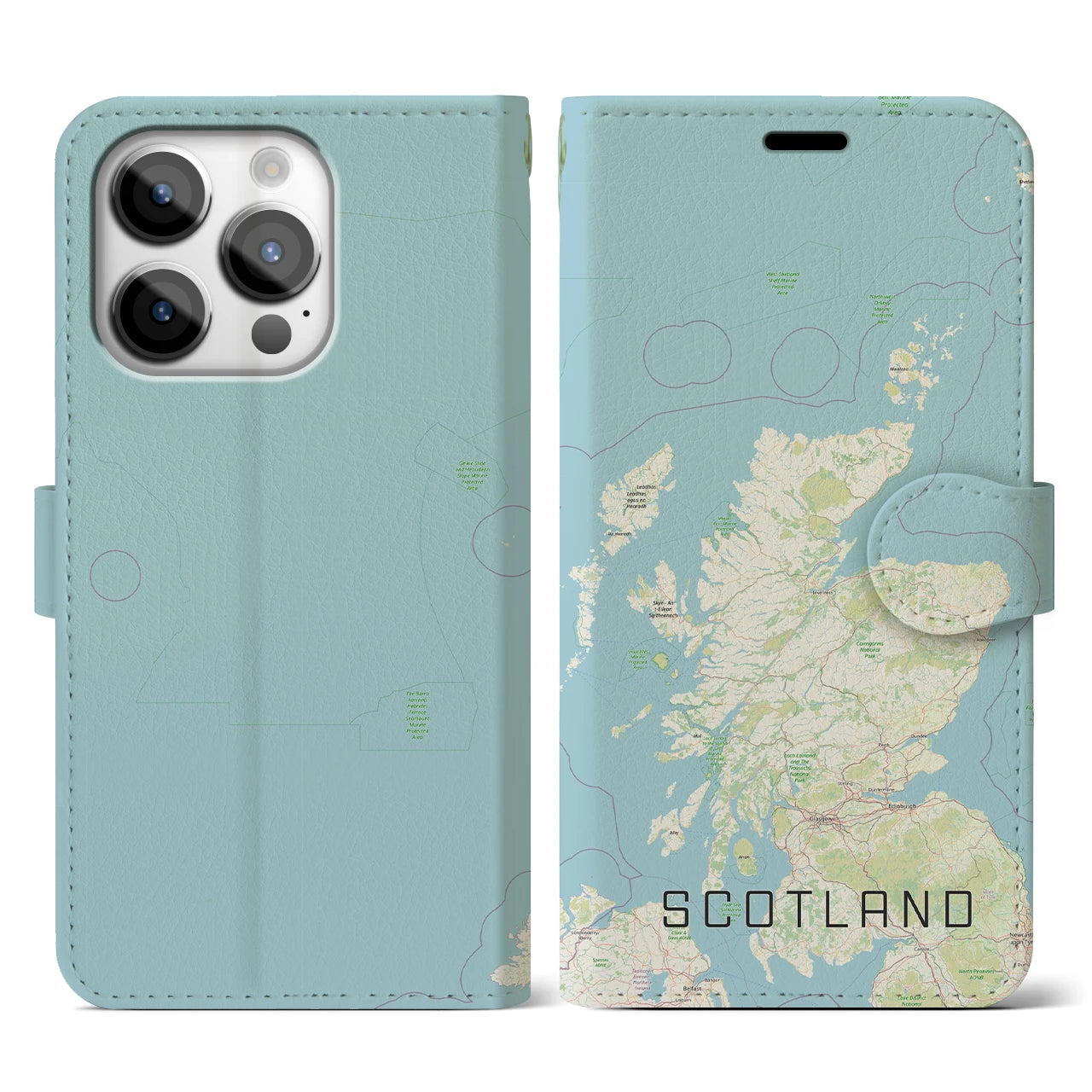【スコットランド】地図柄iPhoneケース（手帳両面タイプ・ナチュラル）iPhone 14 Pro 用