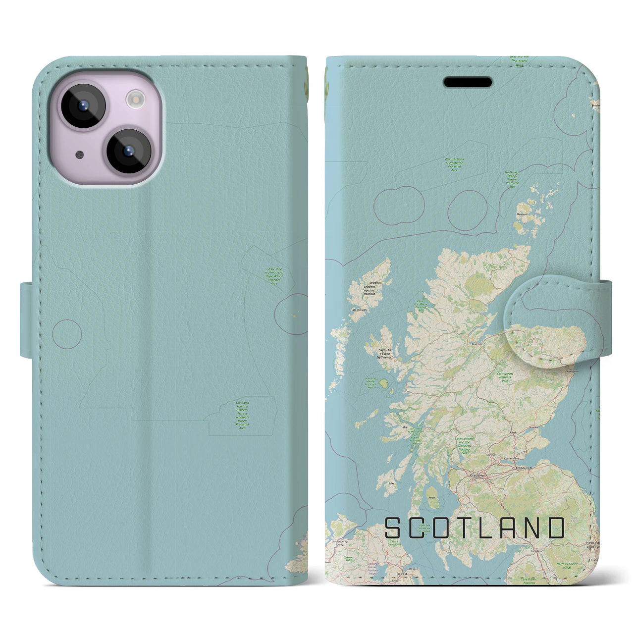 【スコットランド】地図柄iPhoneケース（手帳両面タイプ・ナチュラル）iPhone 14 用