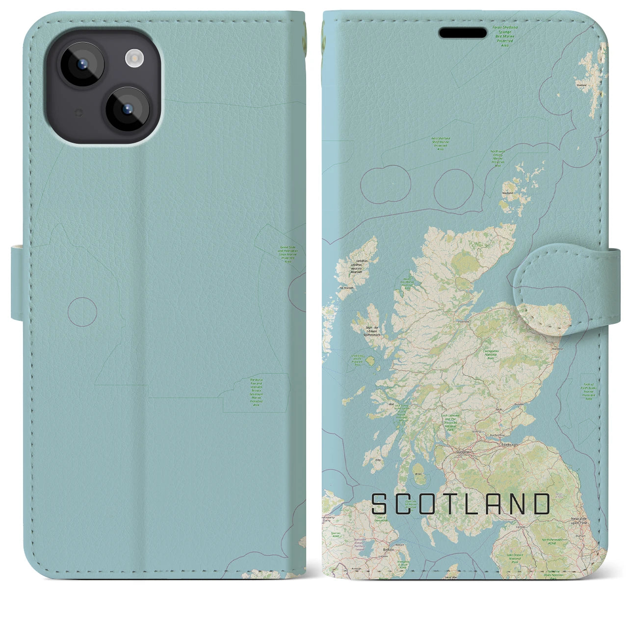 【スコットランド】地図柄iPhoneケース（手帳両面タイプ・ナチュラル）iPhone 14 Plus 用