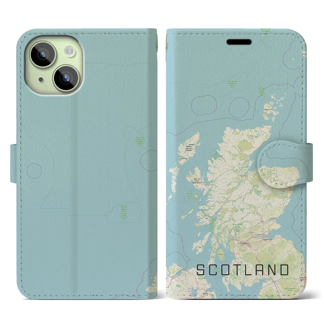 【スコットランド】地図柄iPhoneケース（手帳両面タイプ・ナチュラル）iPhone 15 用