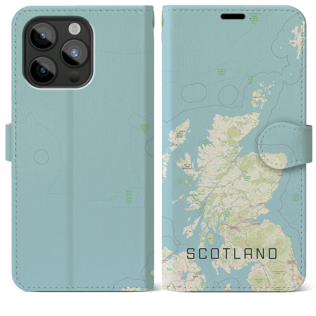 【スコットランド】地図柄iPhoneケース（手帳両面タイプ・ナチュラル）iPhone 15 Pro Max 用