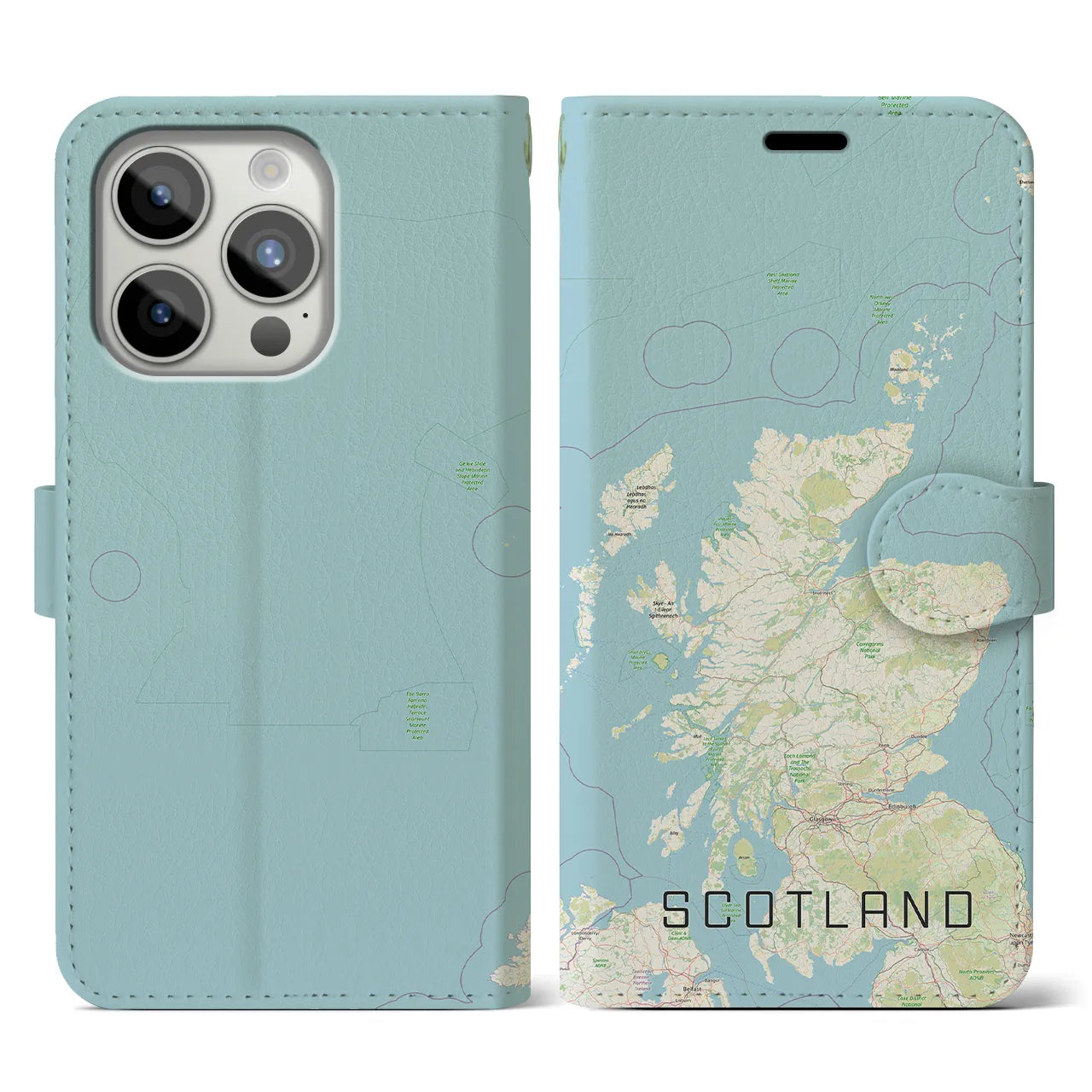 【スコットランド】地図柄iPhoneケース（手帳両面タイプ・ナチュラル）iPhone 15 Pro 用