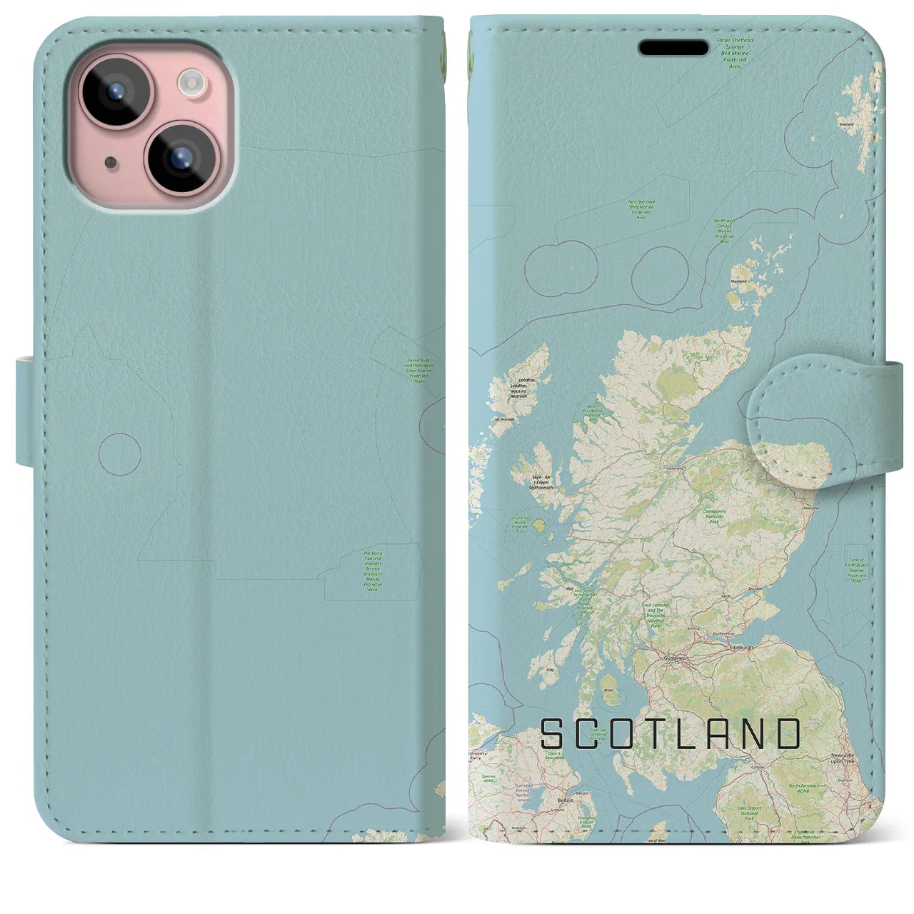 【スコットランド】地図柄iPhoneケース（手帳両面タイプ・ナチュラル）iPhone 15 Plus 用