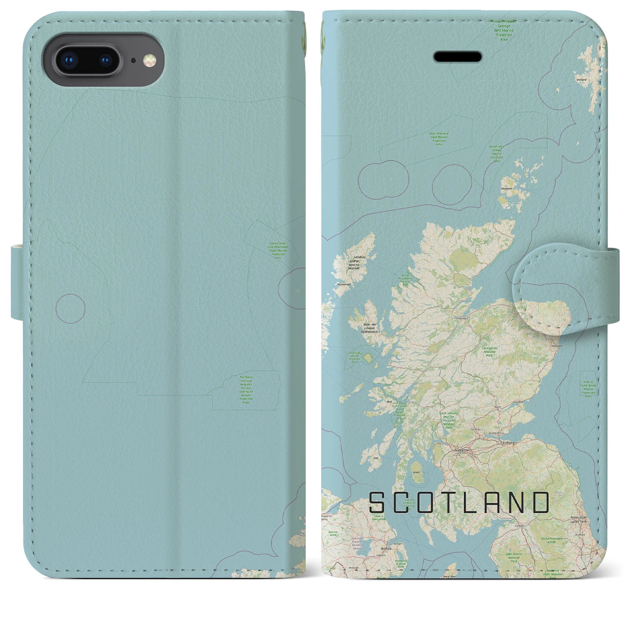 【スコットランド】地図柄iPhoneケース（手帳両面タイプ・ナチュラル）iPhone 8Plus /7Plus / 6sPlus / 6Plus 用