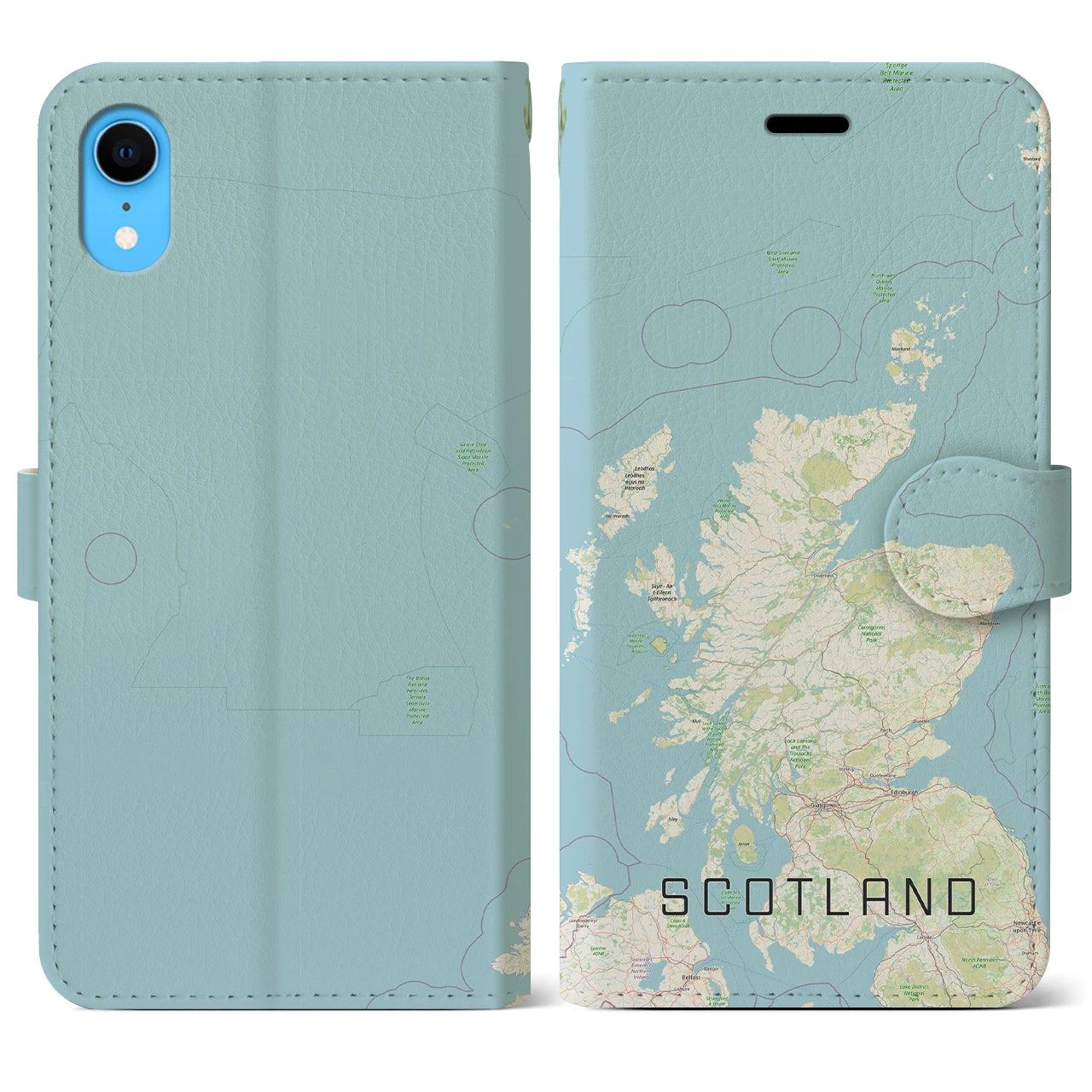 【スコットランド】地図柄iPhoneケース（手帳両面タイプ・ナチュラル）iPhone XR 用