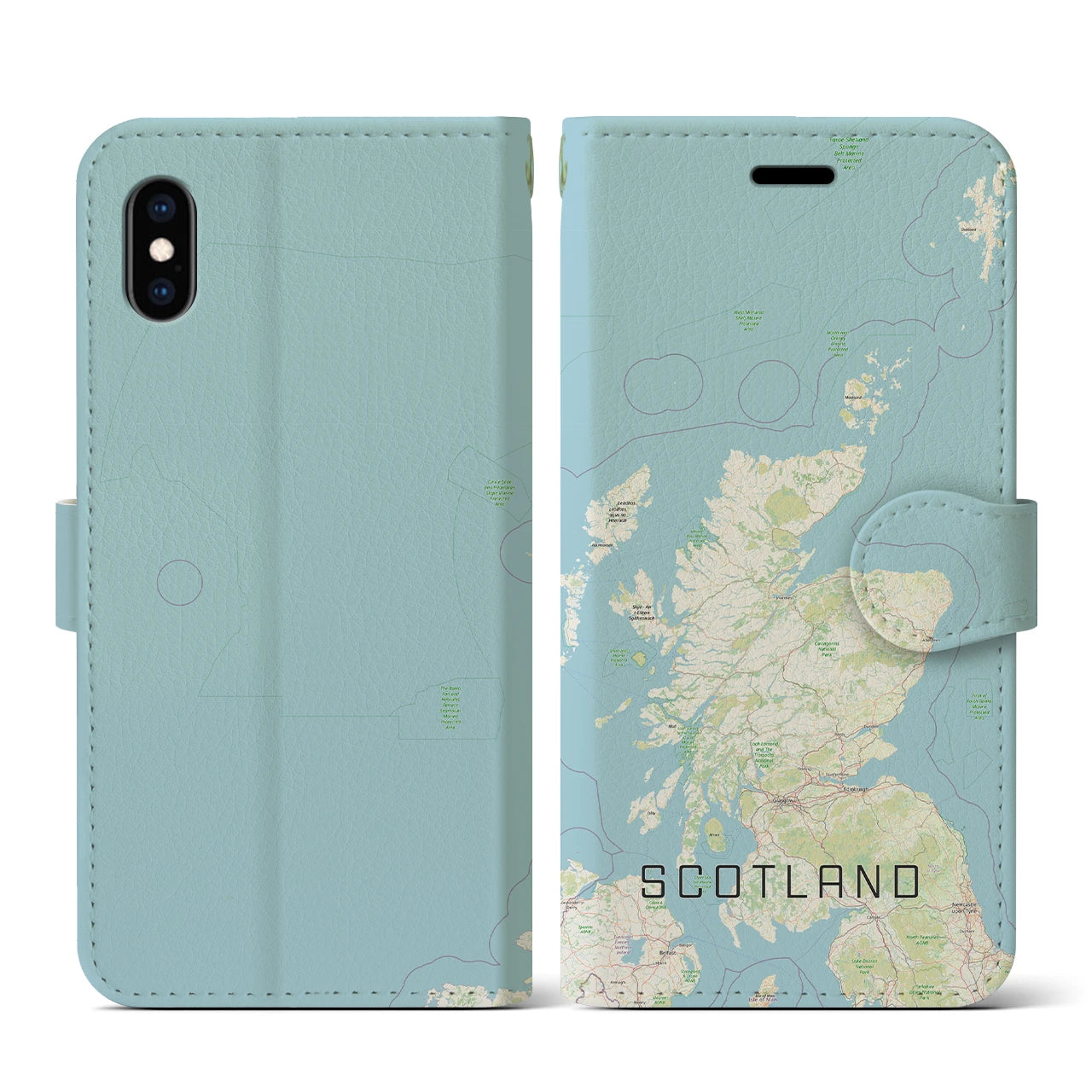 【スコットランド】地図柄iPhoneケース（手帳両面タイプ・ナチュラル）iPhone XS / X 用