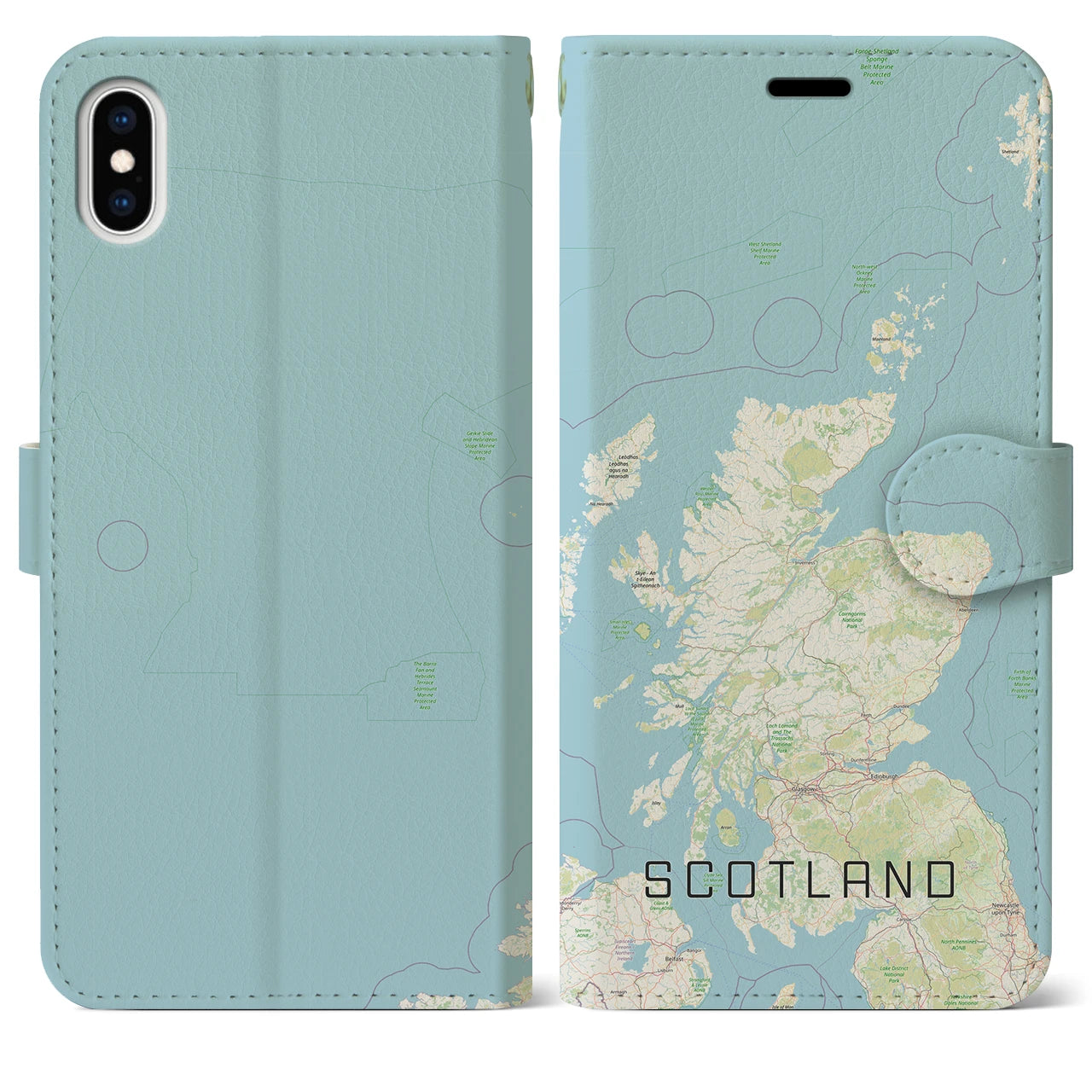 【スコットランド】地図柄iPhoneケース（手帳両面タイプ・ナチュラル）iPhone XS Max 用