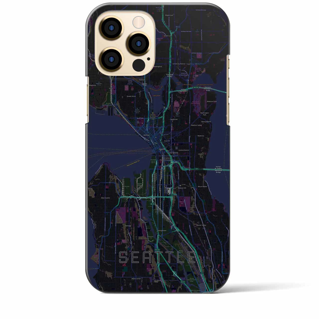 【シアトル】地図柄iPhoneケース（バックカバータイプ・ブラック）iPhone 12 Pro Max 用