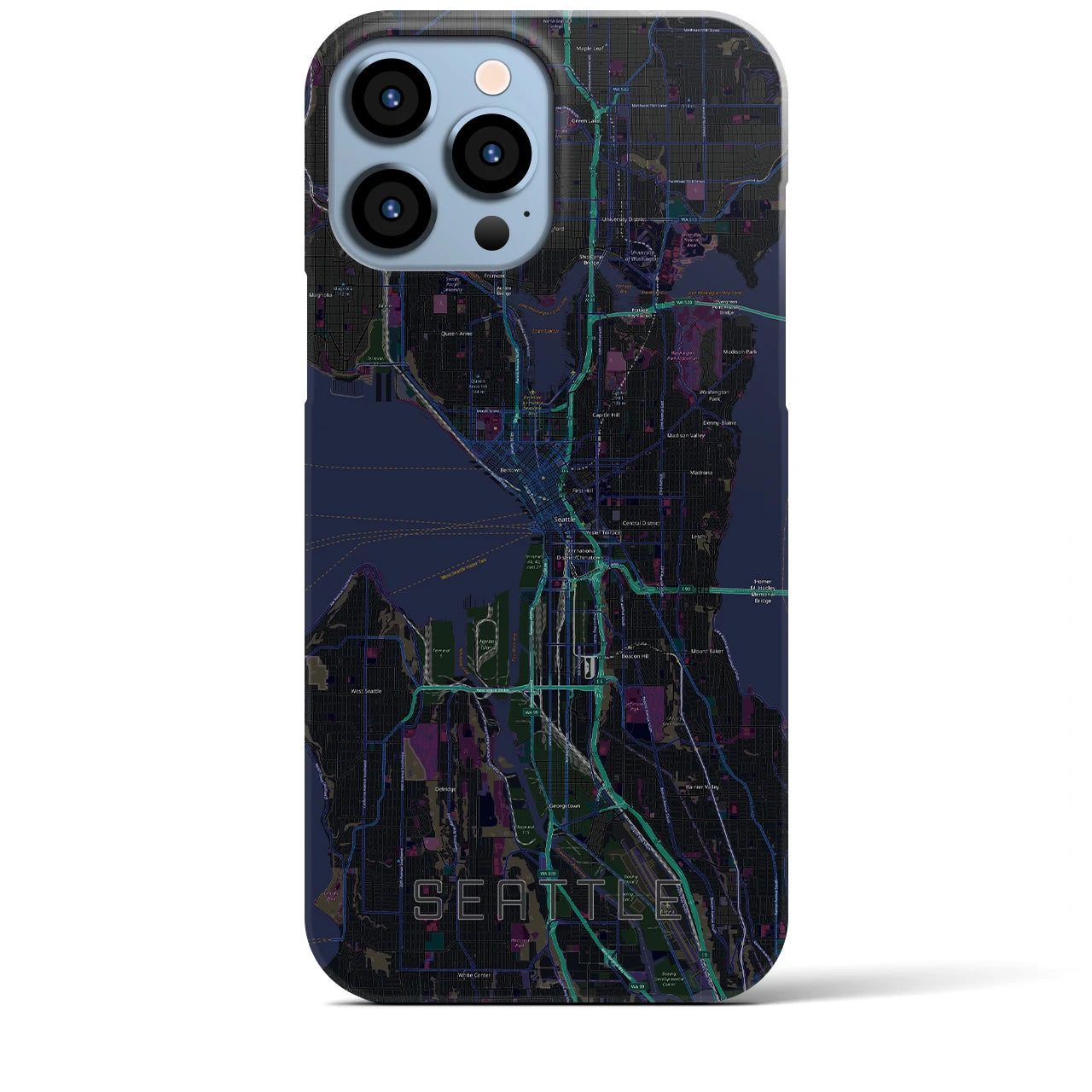 【シアトル】地図柄iPhoneケース（バックカバータイプ・ブラック）iPhone 13 Pro Max 用