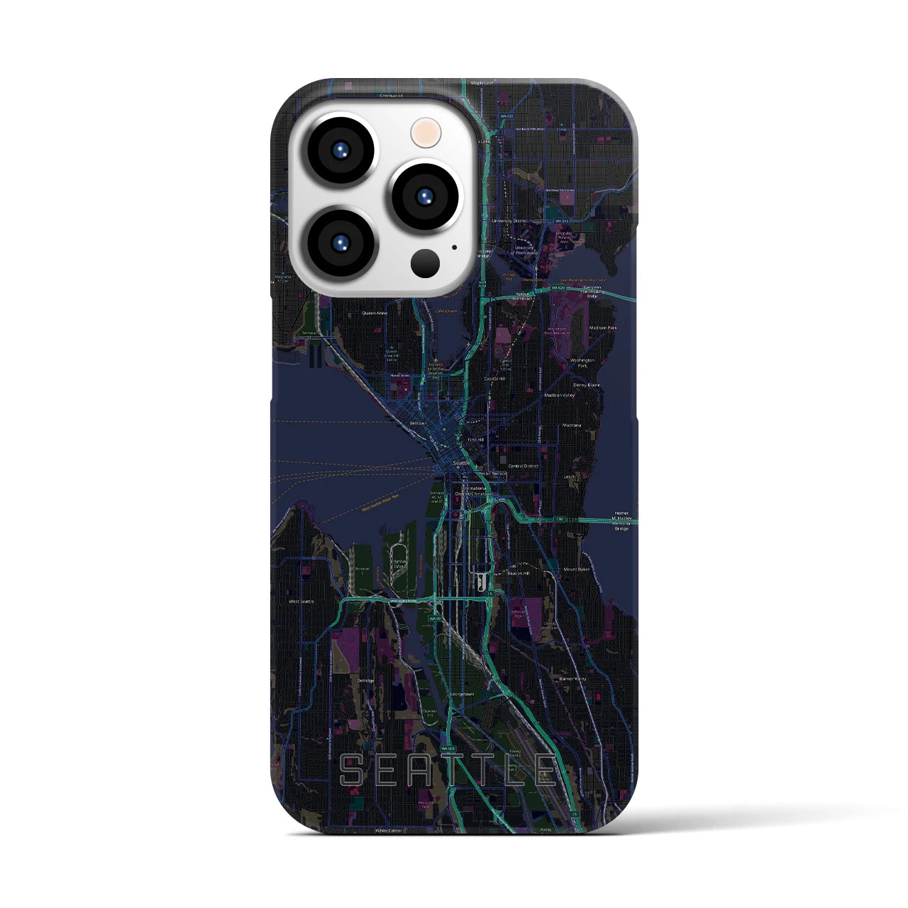 【シアトル】地図柄iPhoneケース（バックカバータイプ・ブラック）iPhone 13 Pro 用