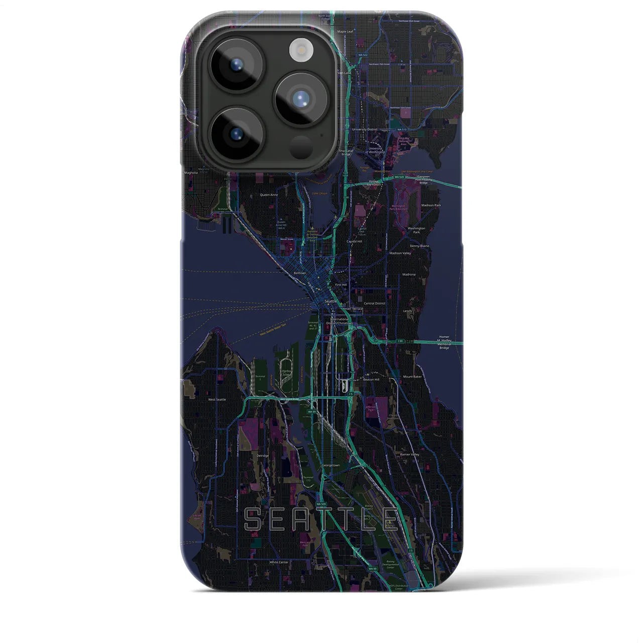 【シアトル】地図柄iPhoneケース（バックカバータイプ・ブラック）iPhone 15 Pro Max 用
