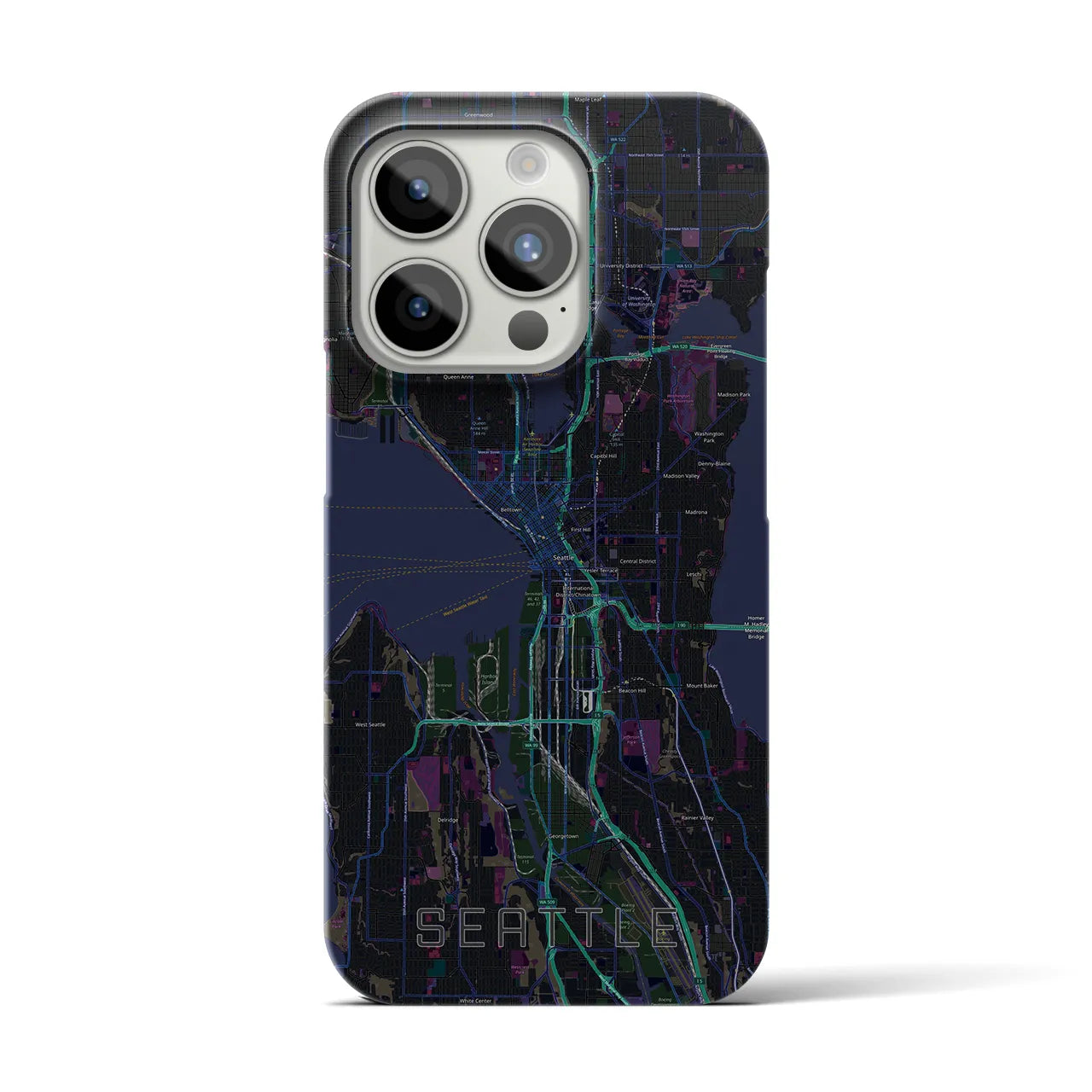 【シアトル】地図柄iPhoneケース（バックカバータイプ・ブラック）iPhone 15 Pro 用