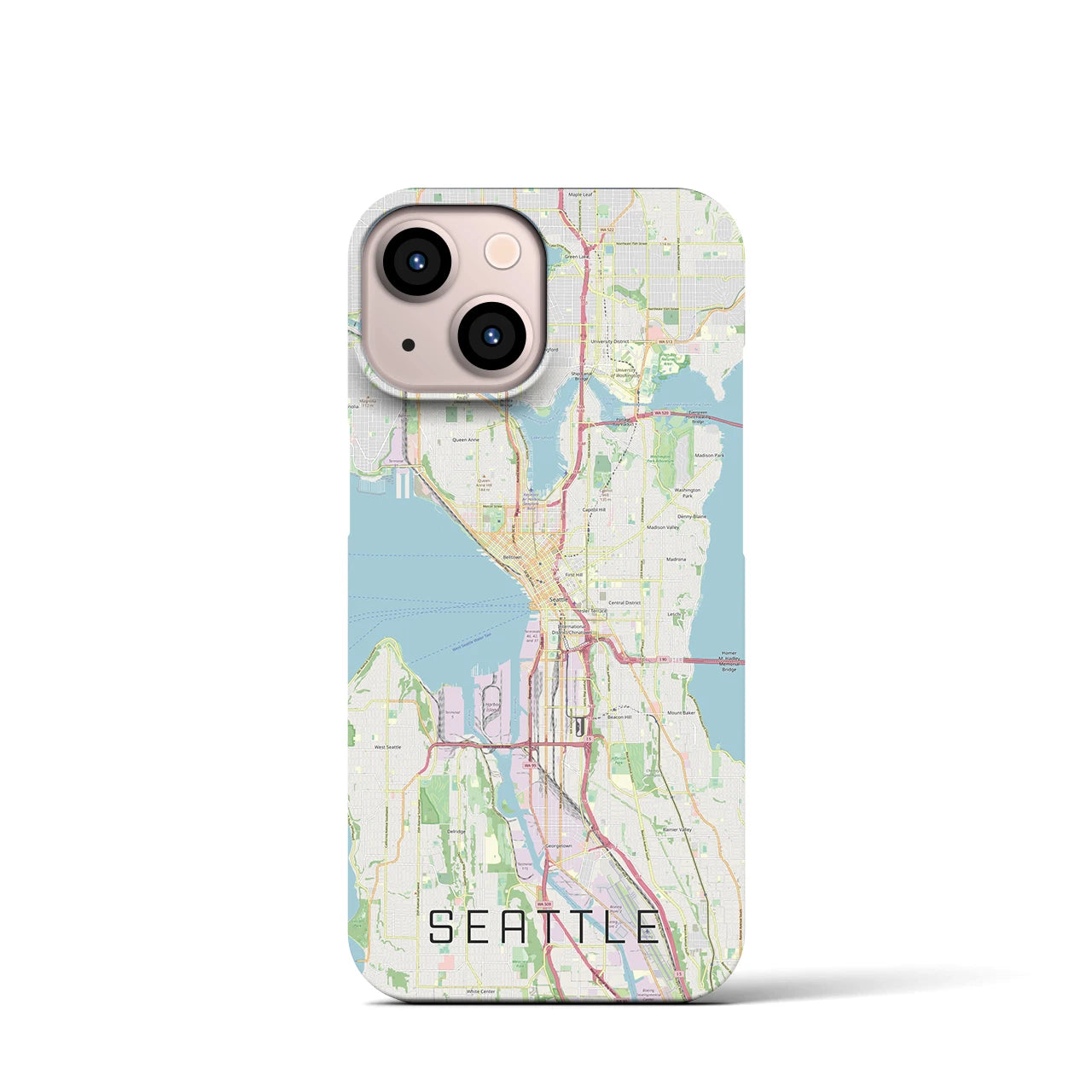 【シアトル】地図柄iPhoneケース（バックカバータイプ・ナチュラル）iPhone 13 mini 用